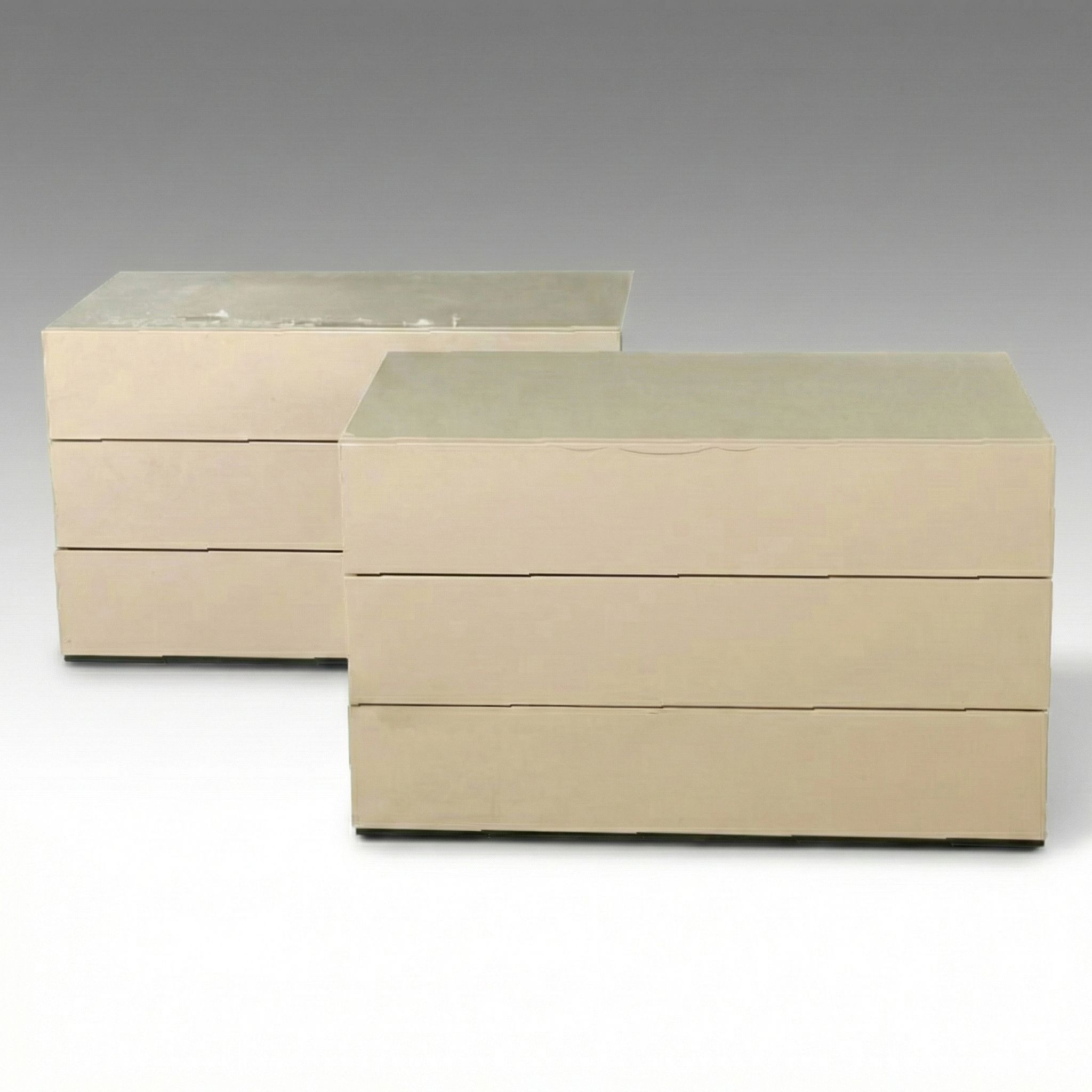 BENSEN "Brix" Pair of Beige Three-Drawer Side Tables