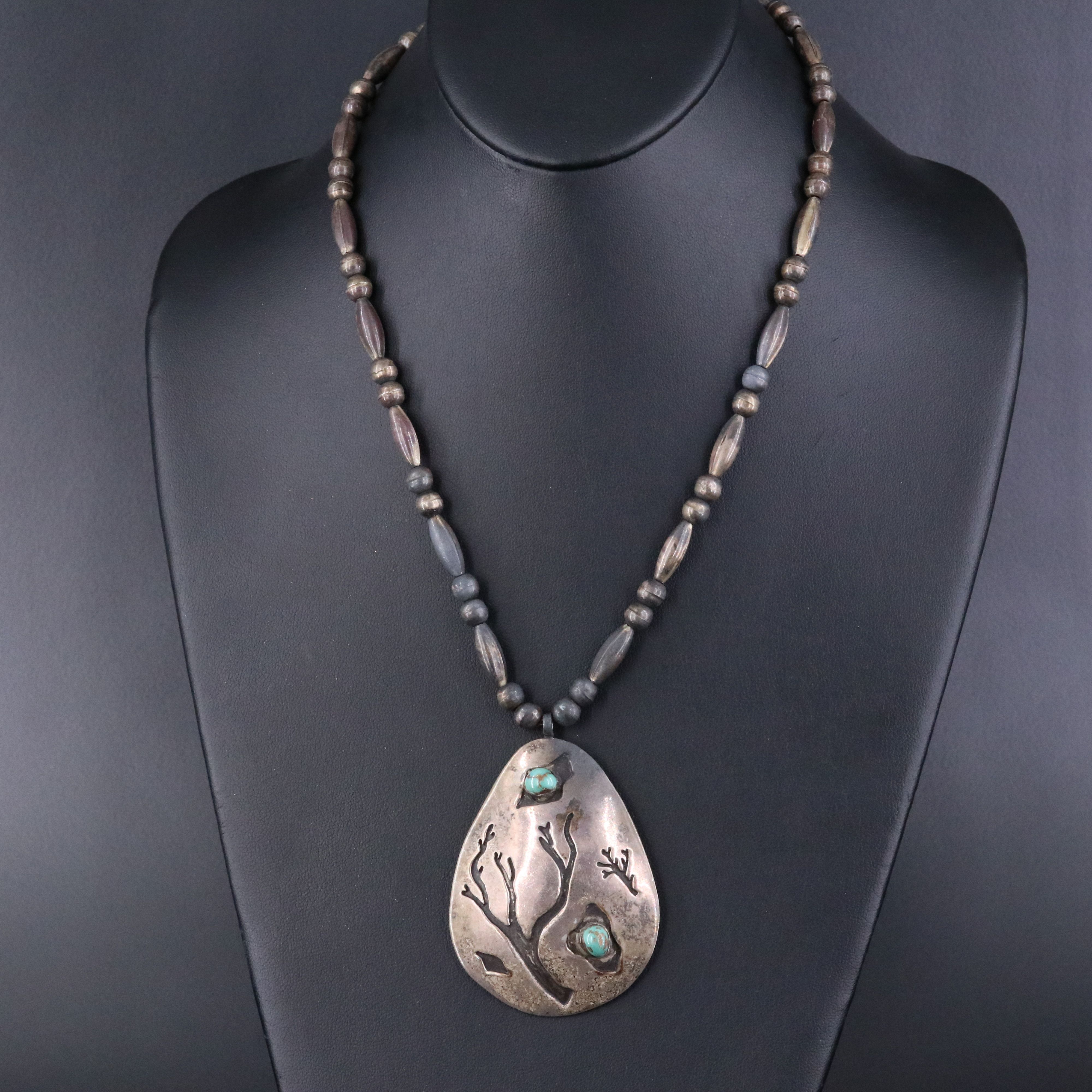 Southwestern Sterling Tree Overlay Necklace Including Turquoise
