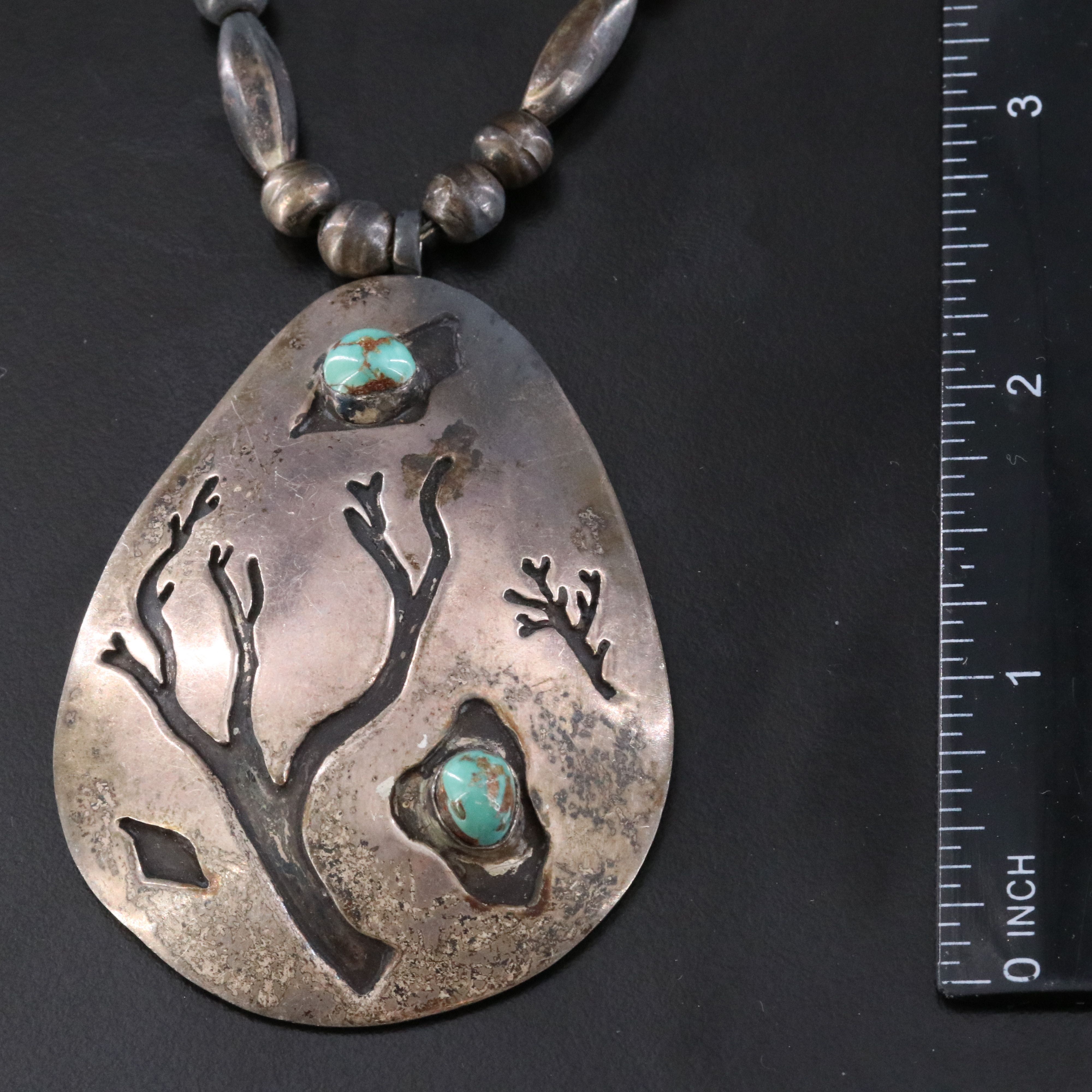 Southwestern Sterling Tree Overlay Necklace Including Turquoise