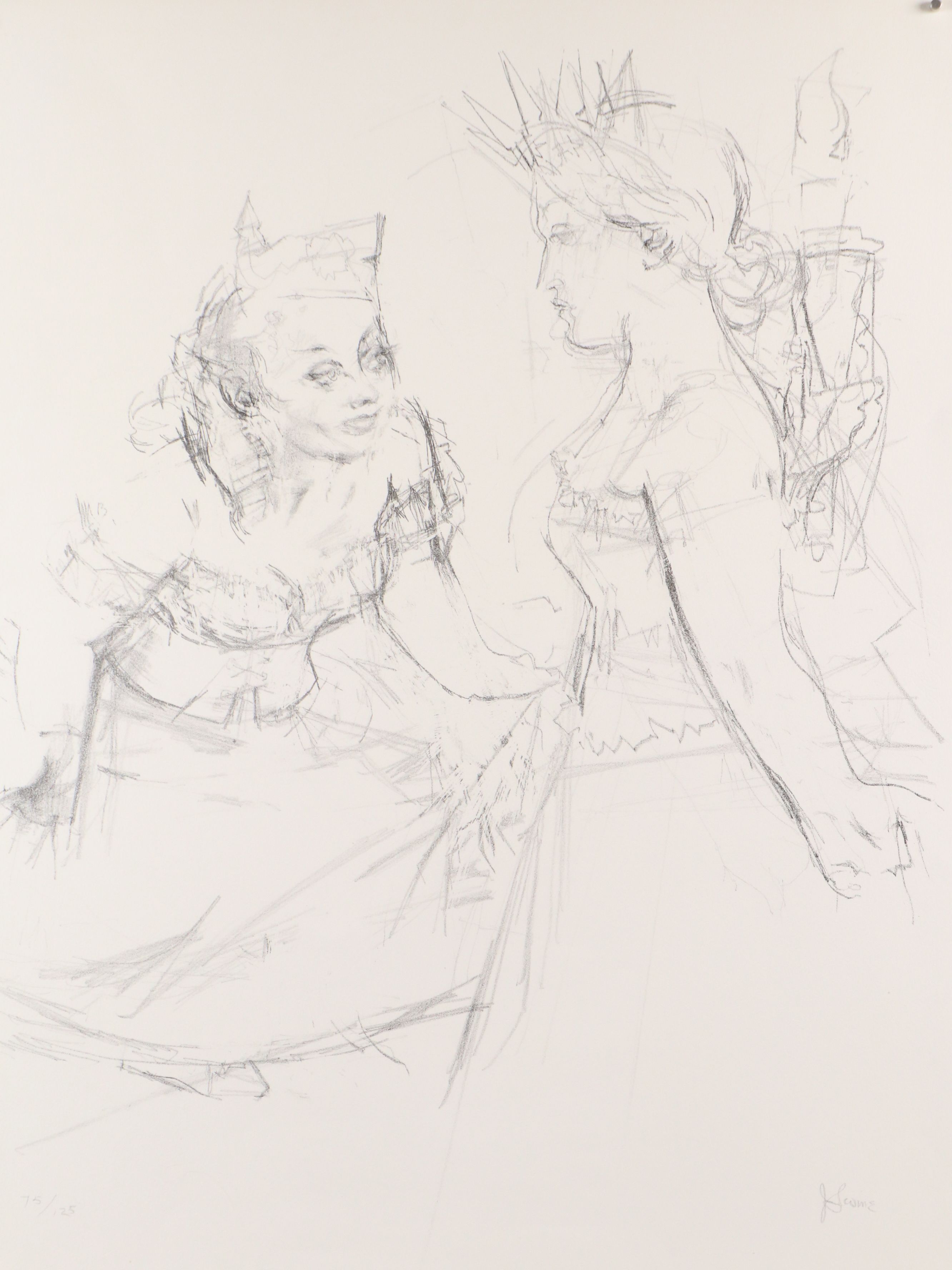 Jack Levine Lithograph "Marianne and the Goddess of Liberty," 1967