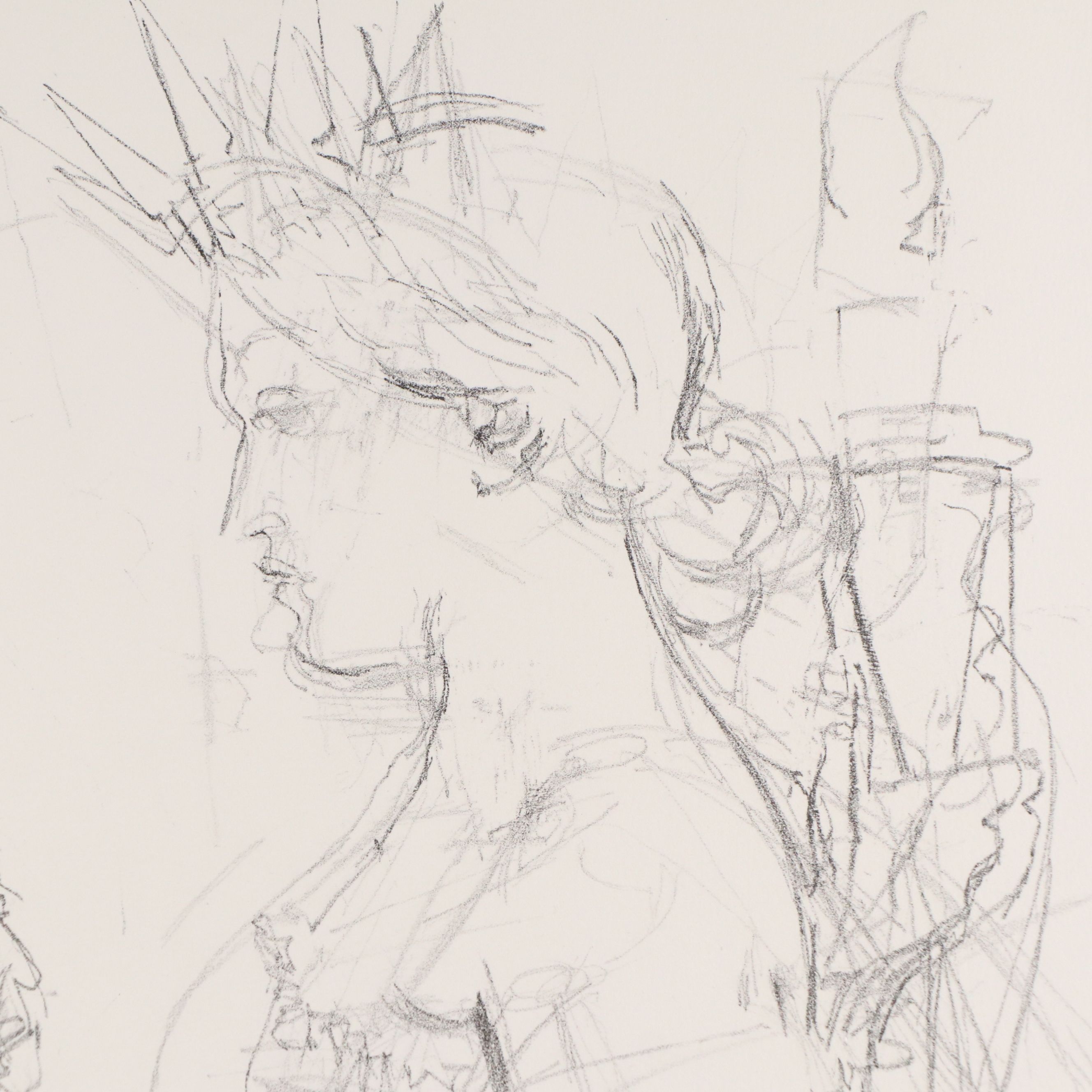 Jack Levine Lithograph "Marianne and the Goddess of Liberty," 1967