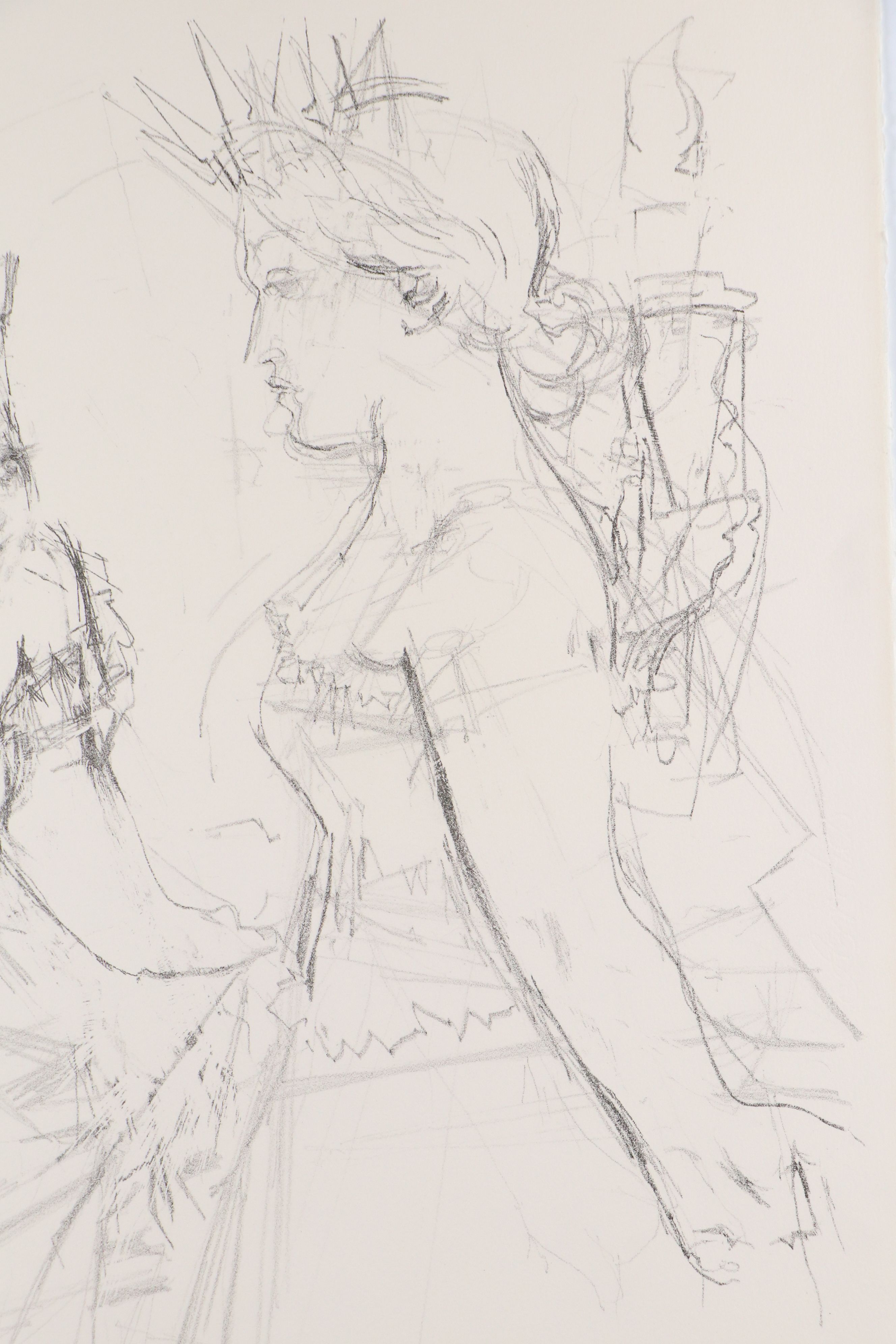 Jack Levine Lithograph "Marianne and the Goddess of Liberty," 1967