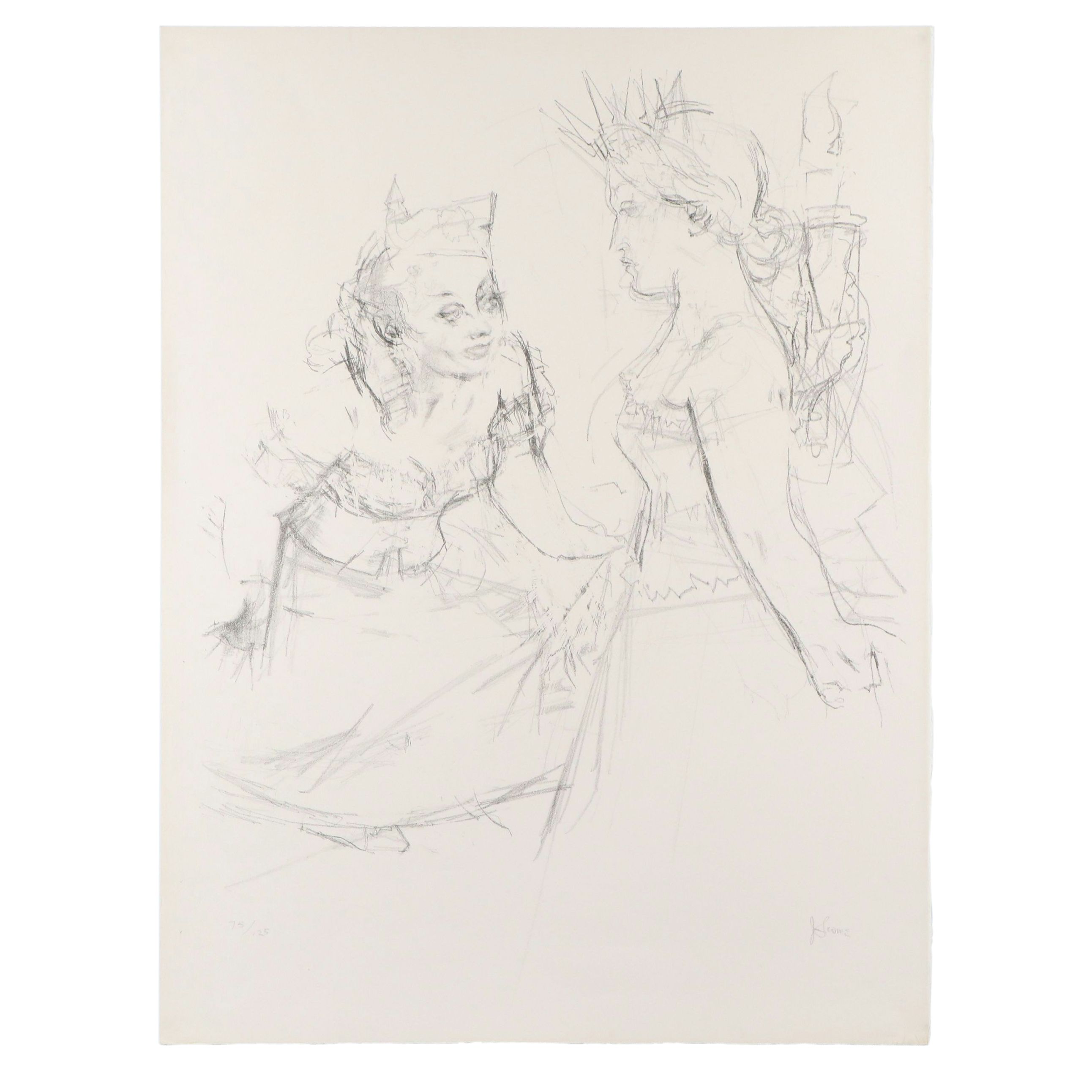 Jack Levine Lithograph "Marianne and the Goddess of Liberty," 1967
