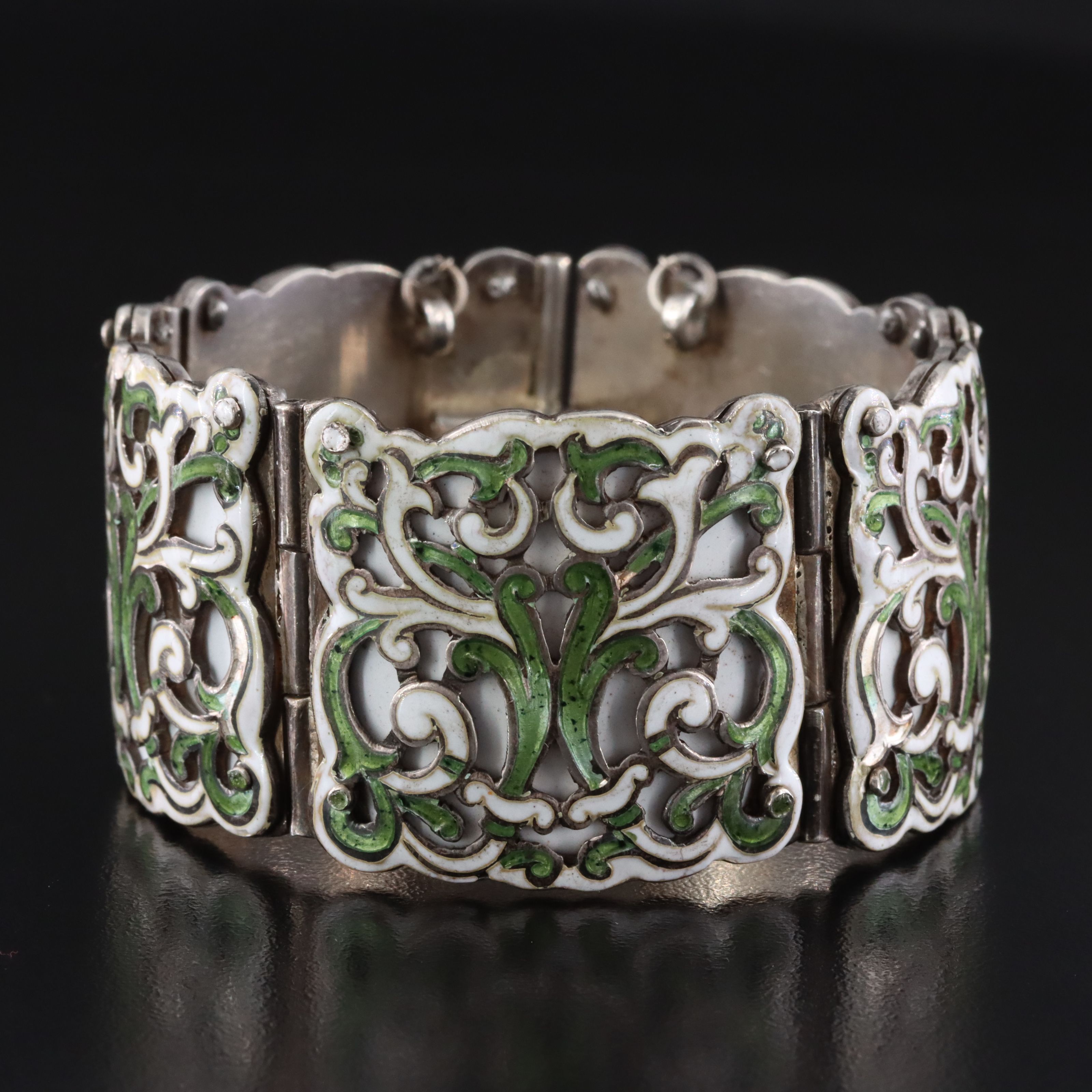 Margot de Taxco "Classical Scrolls" Sterling Enamel Bracelet