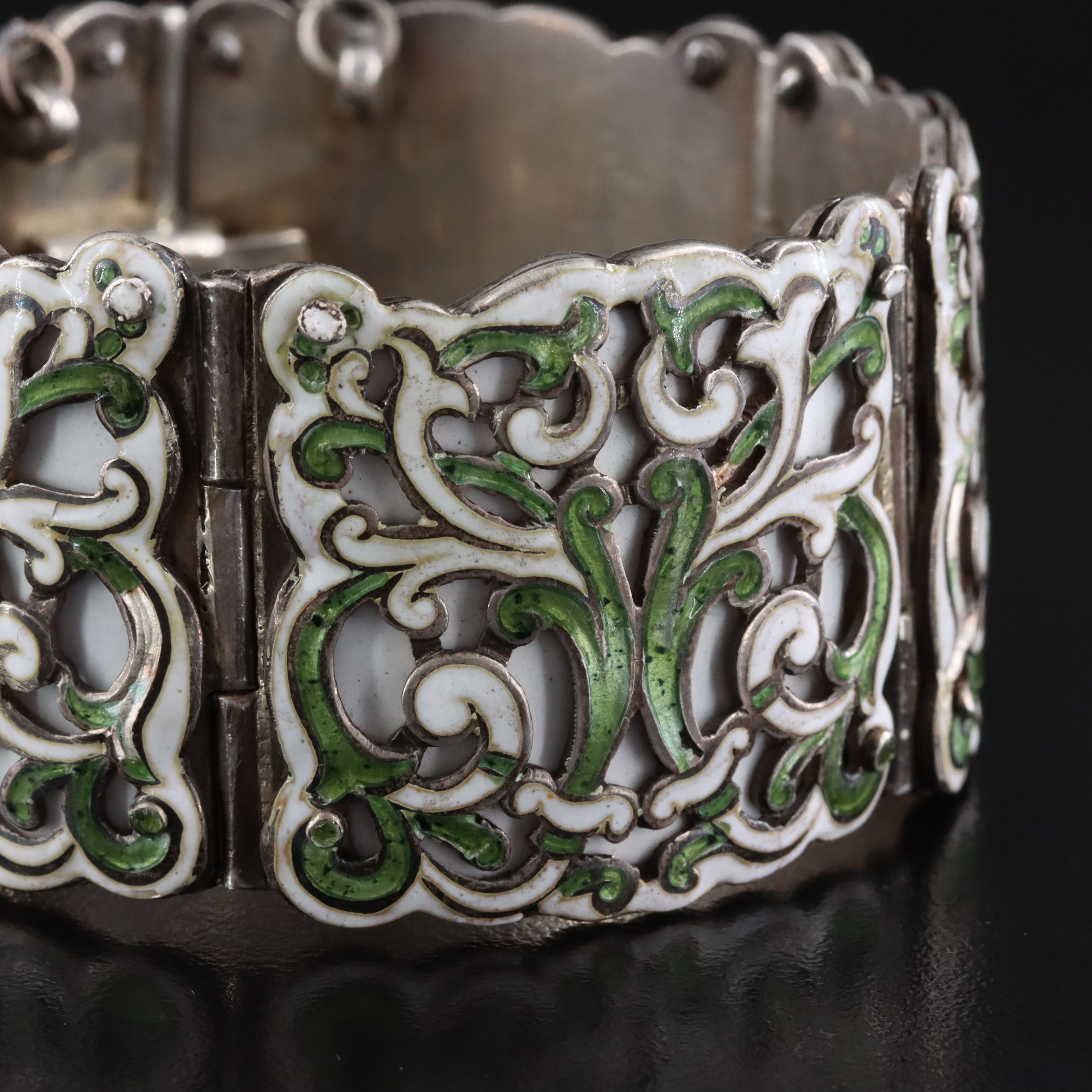 Margot de Taxco "Classical Scrolls" Sterling Enamel Bracelet