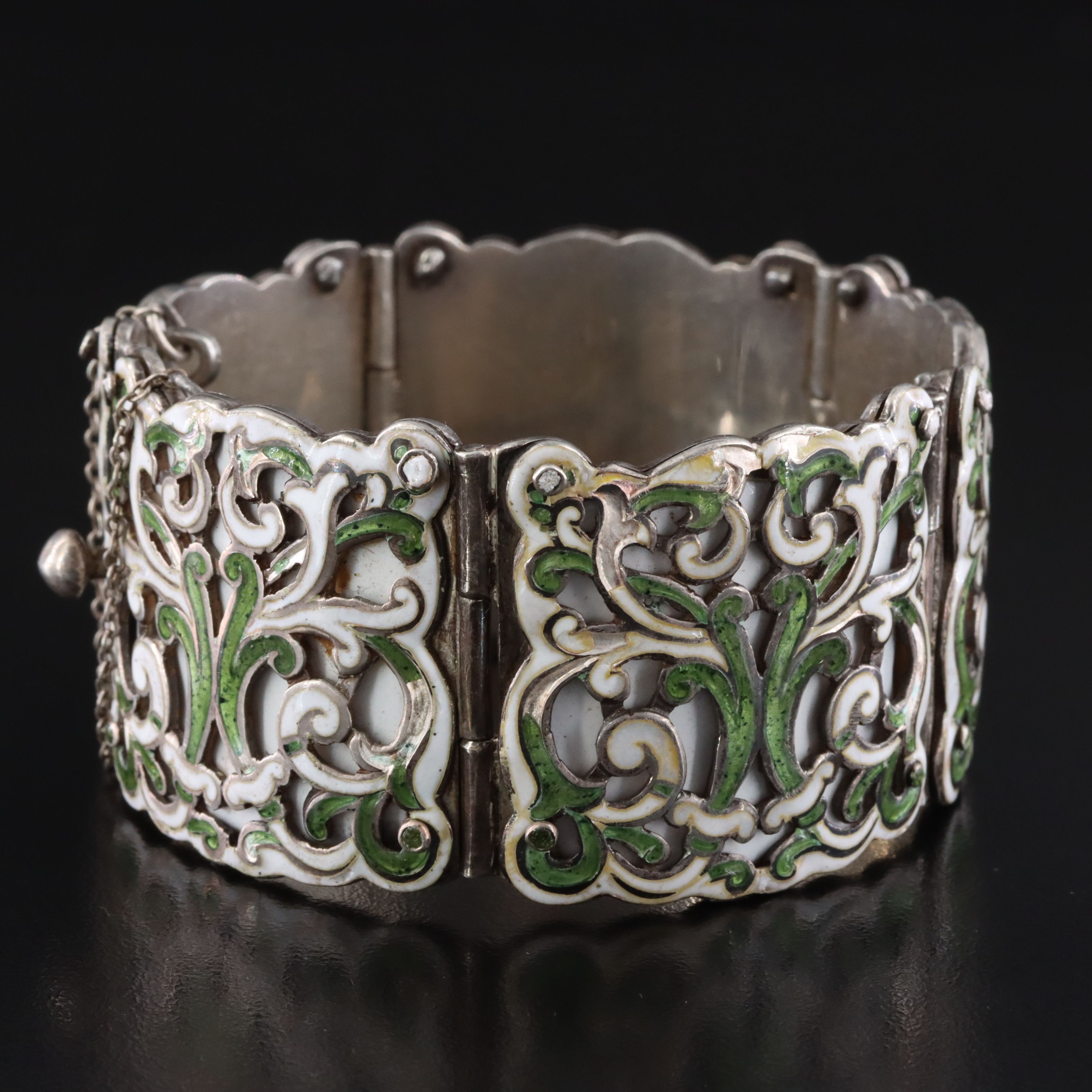 Margot de Taxco "Classical Scrolls" Sterling Enamel Bracelet