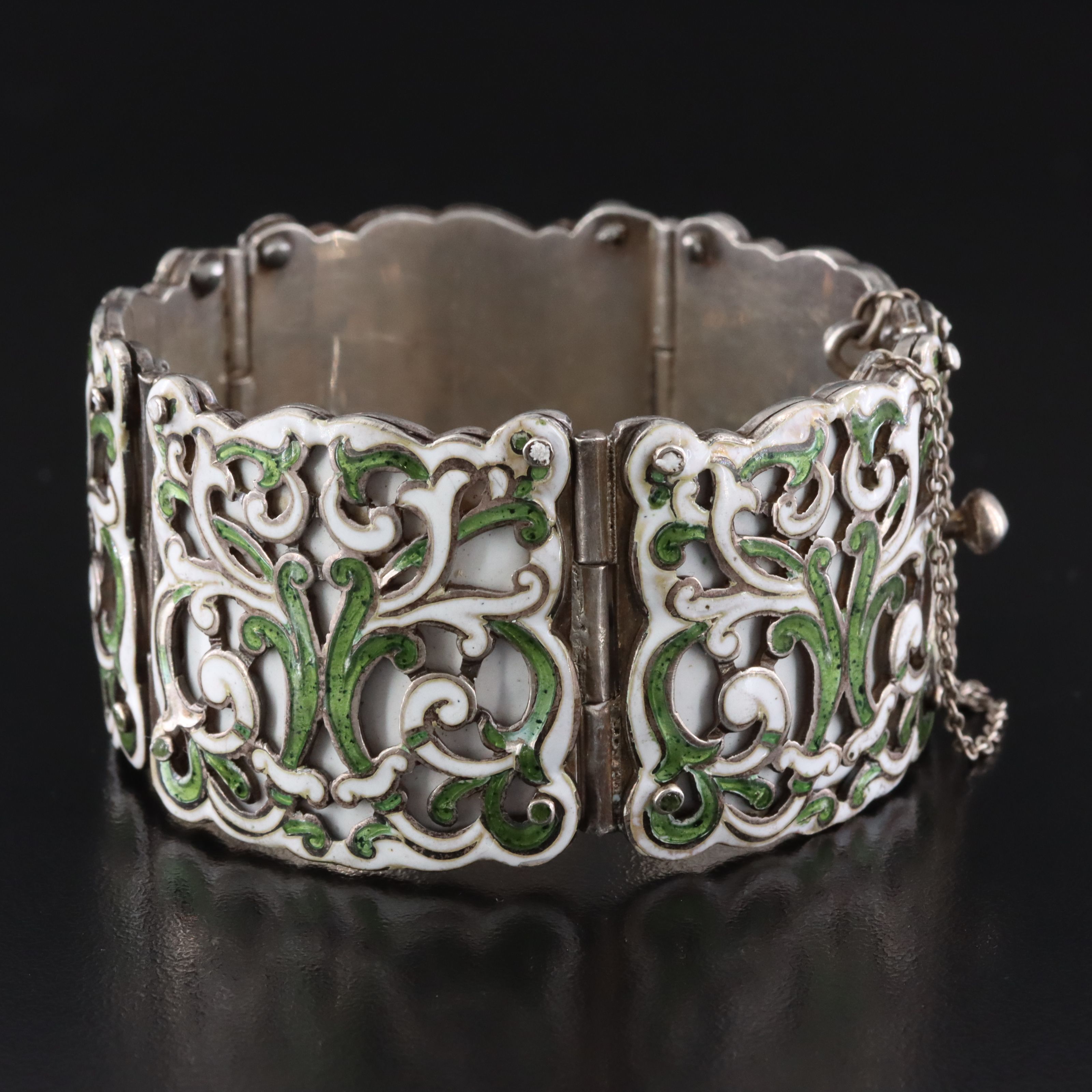 Margot de Taxco "Classical Scrolls" Sterling Enamel Bracelet