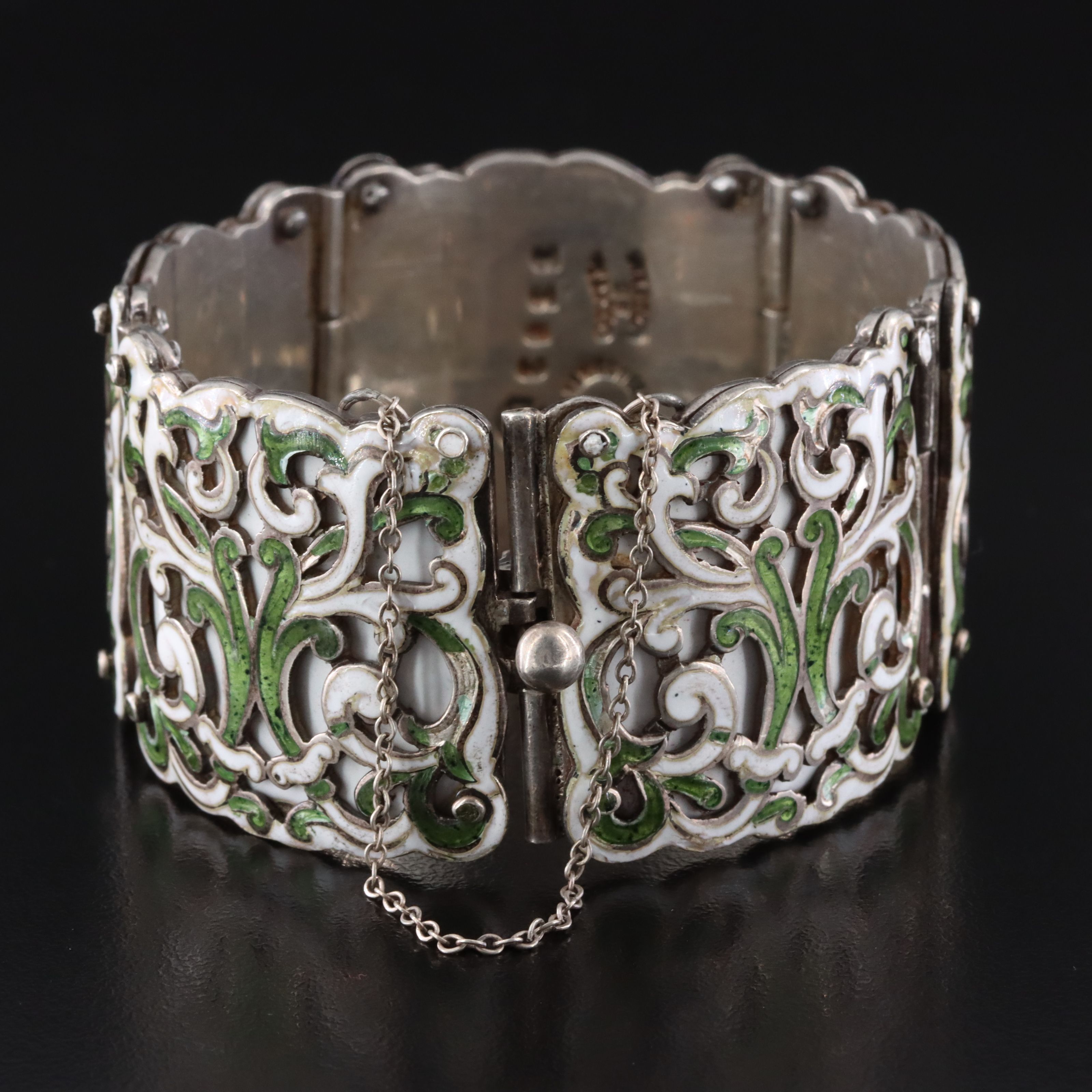 Margot de Taxco "Classical Scrolls" Sterling Enamel Bracelet