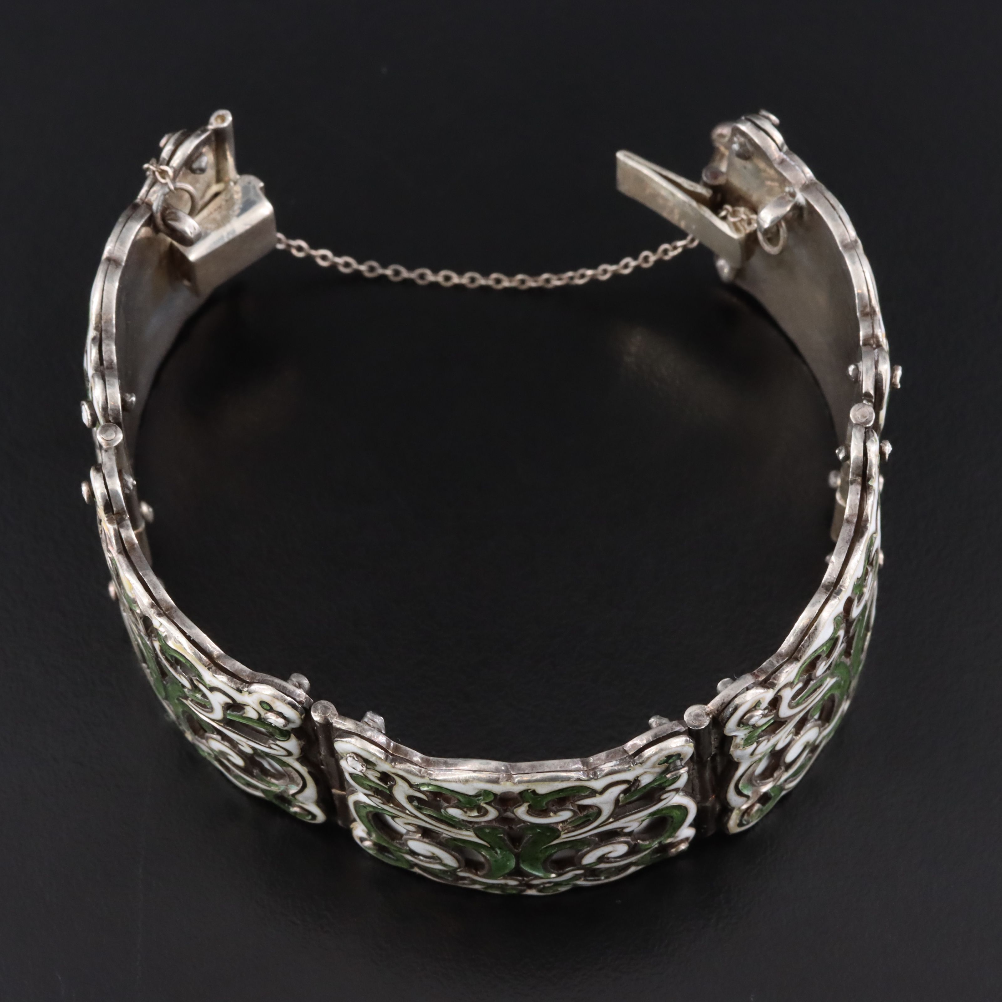 Margot de Taxco "Classical Scrolls" Sterling Enamel Bracelet