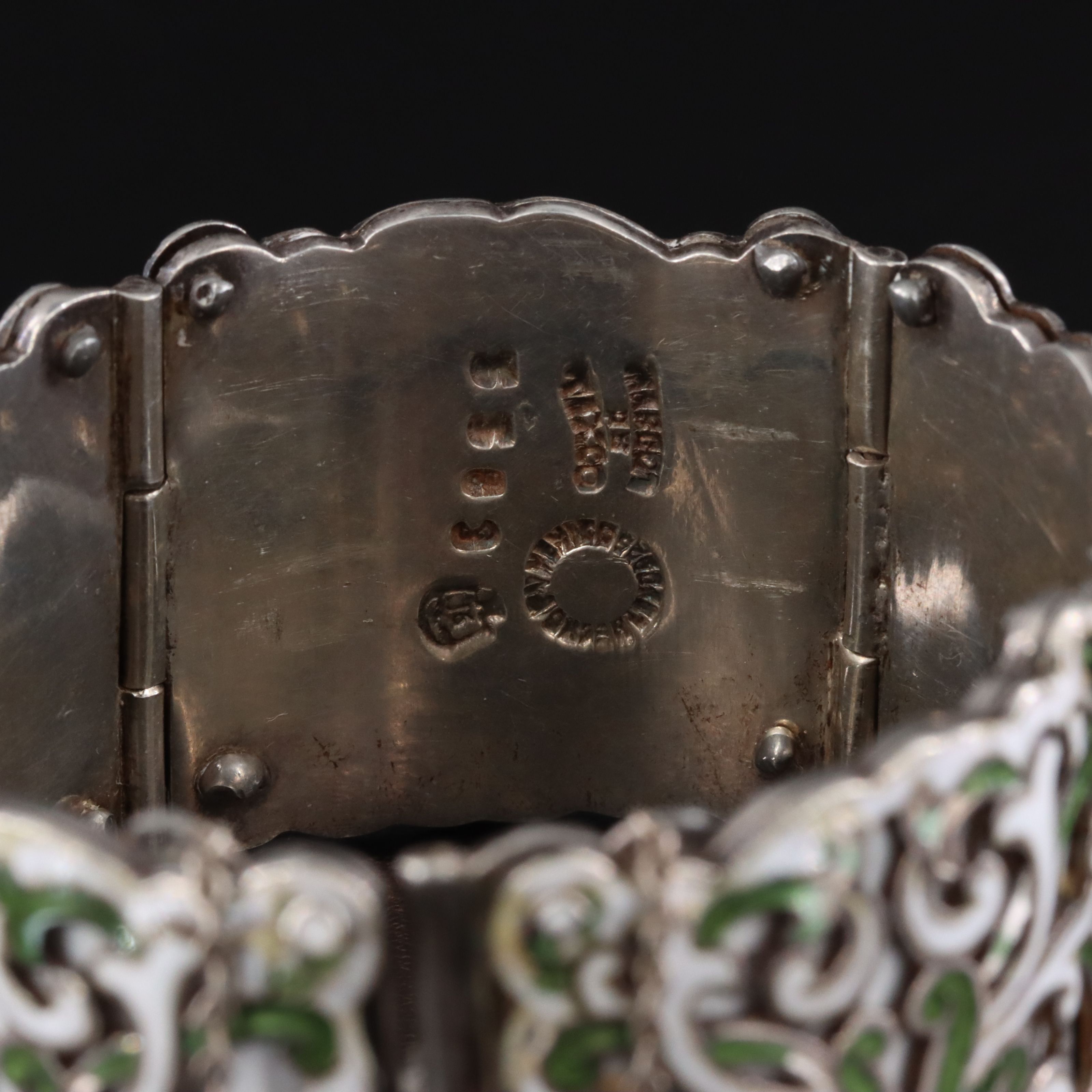 Margot de Taxco "Classical Scrolls" Sterling Enamel Bracelet