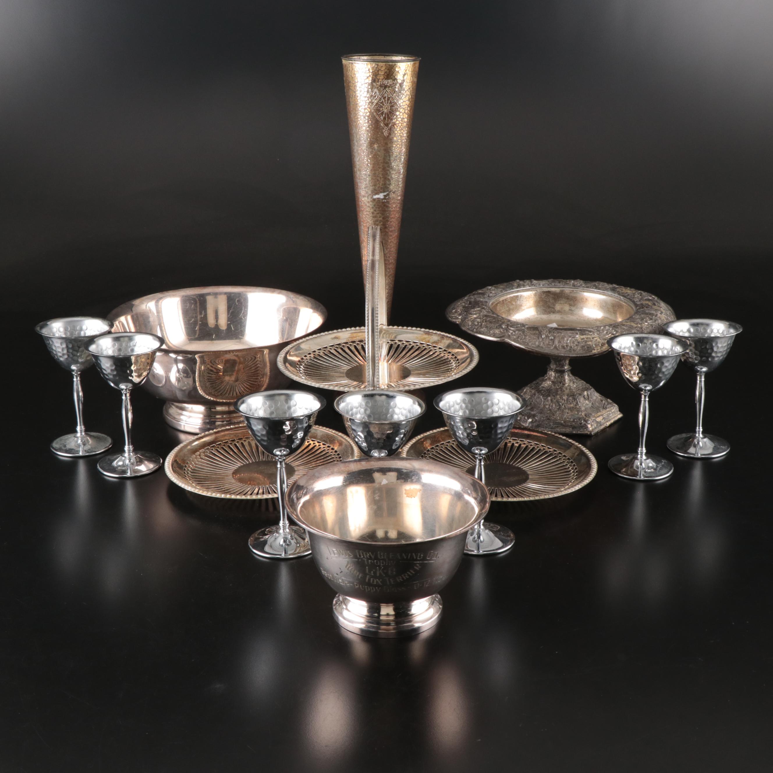Gorham, Wallace, and More Silver Plate Tableware with Stainless Steel Goblets