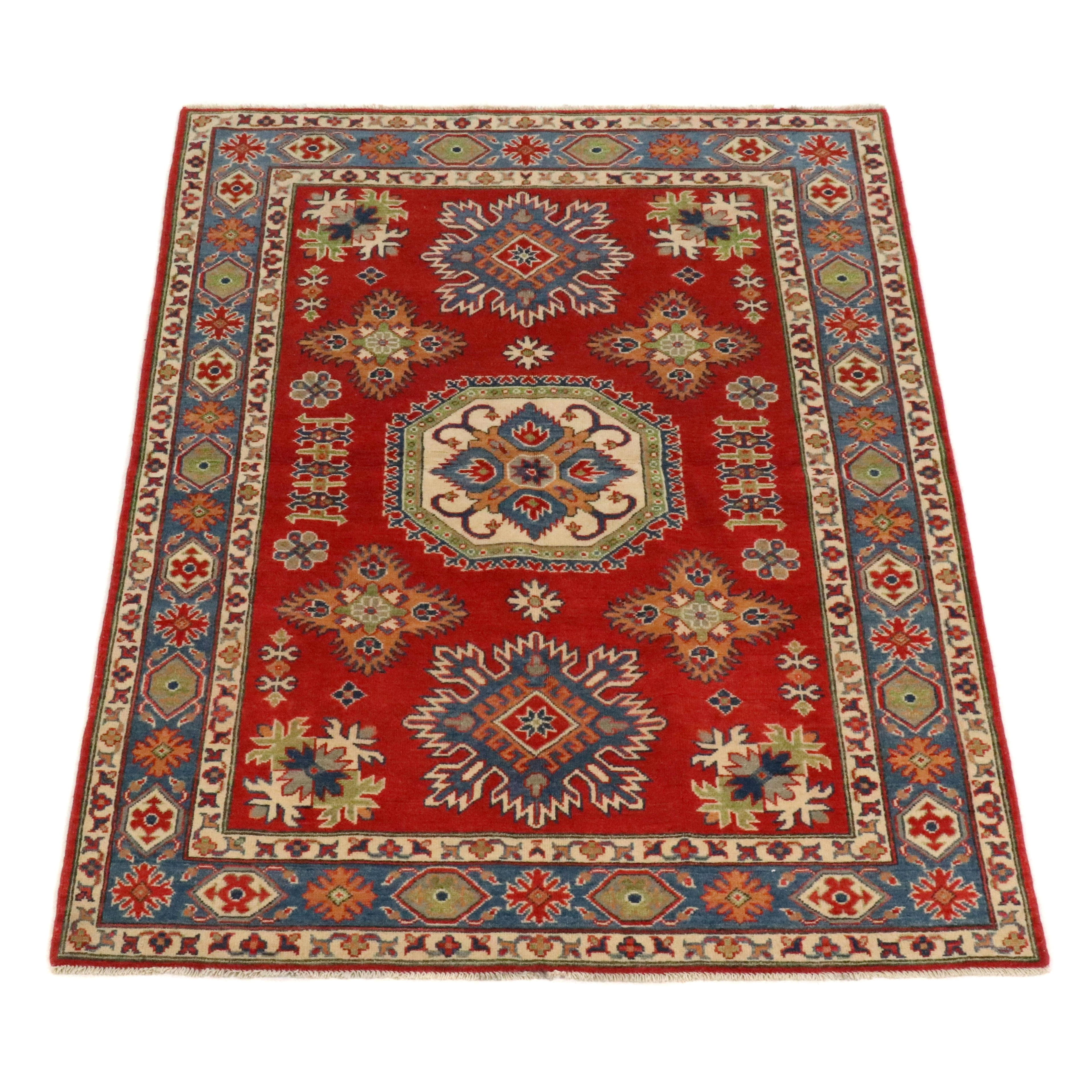4'11 x 7'5 Hand-Knotted Afghan Kazak Area Rug