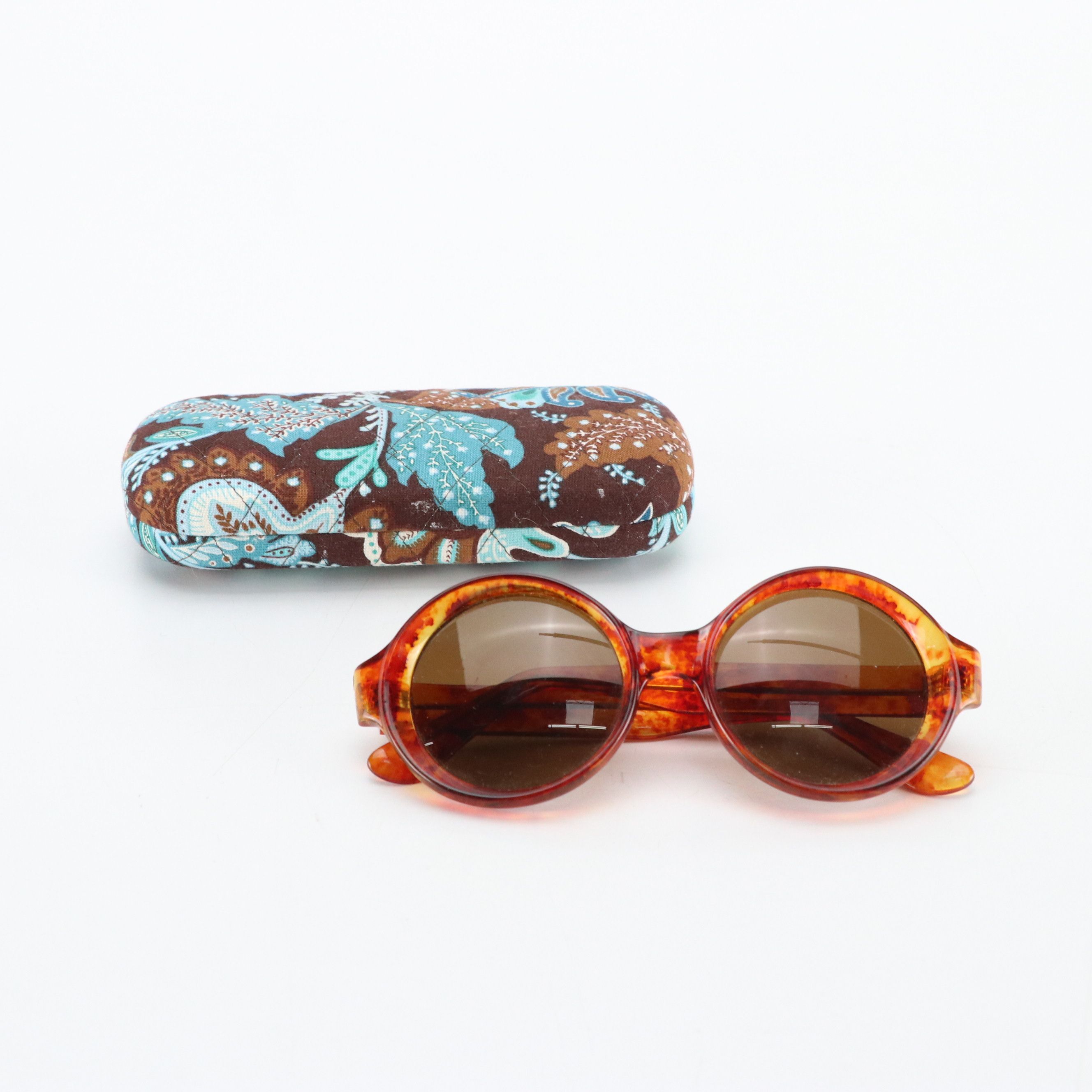 Oversized Round Tortoise Shell Framed Sunglasses with Vera Bradley Eyeglass Case