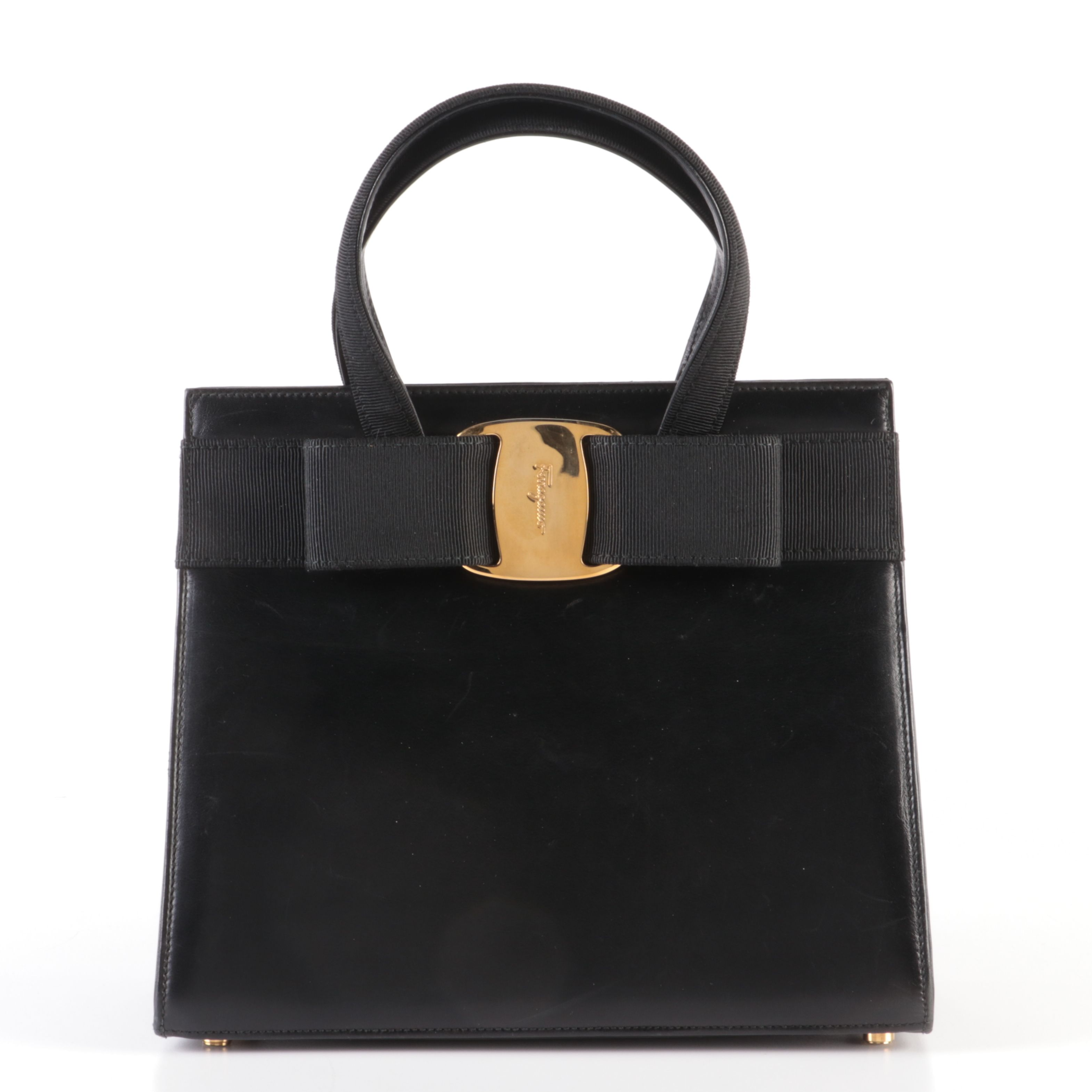 Salvatore Ferragamo Vara Bow Handbag in Black Leather