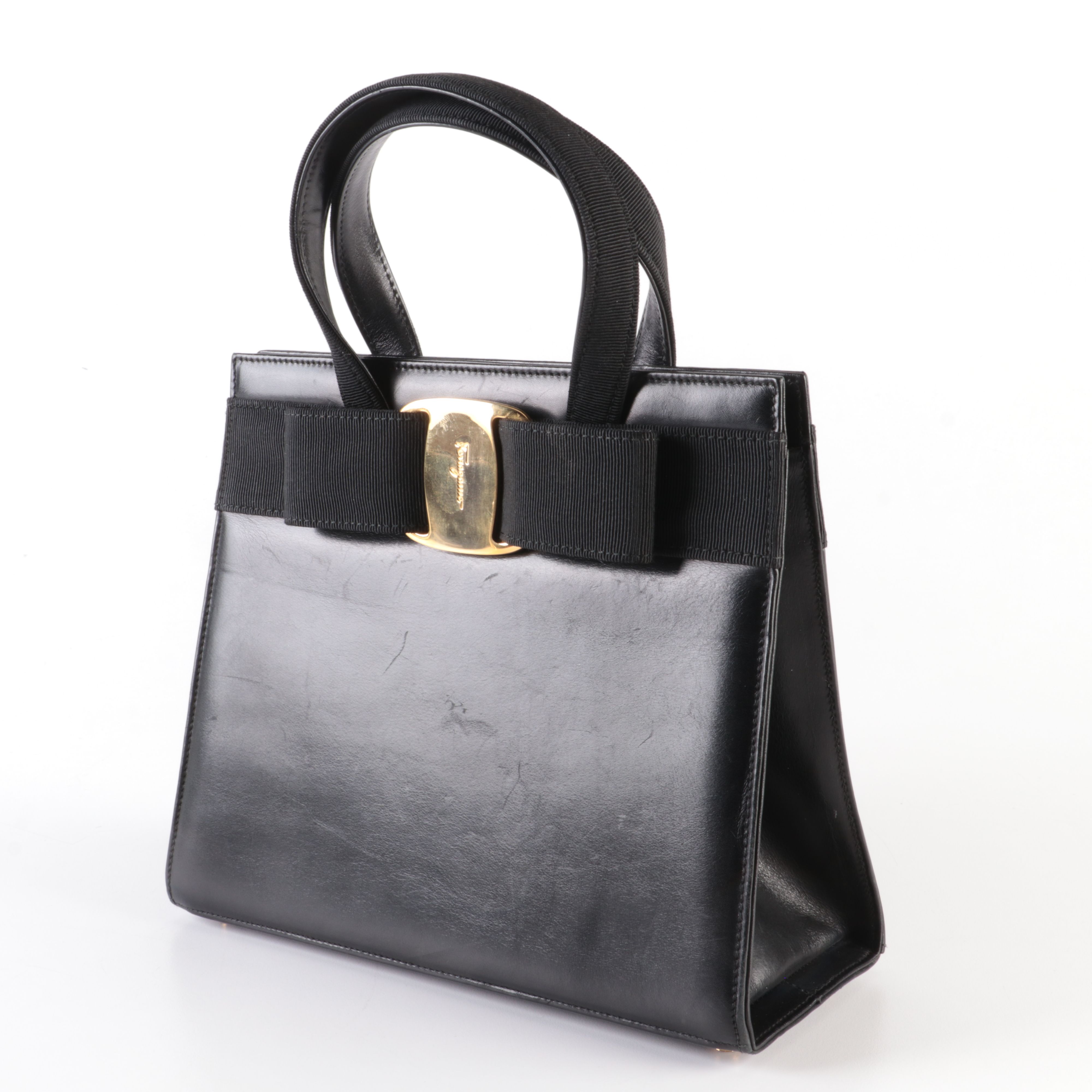 Salvatore Ferragamo Vara Bow Handbag in Black Leather