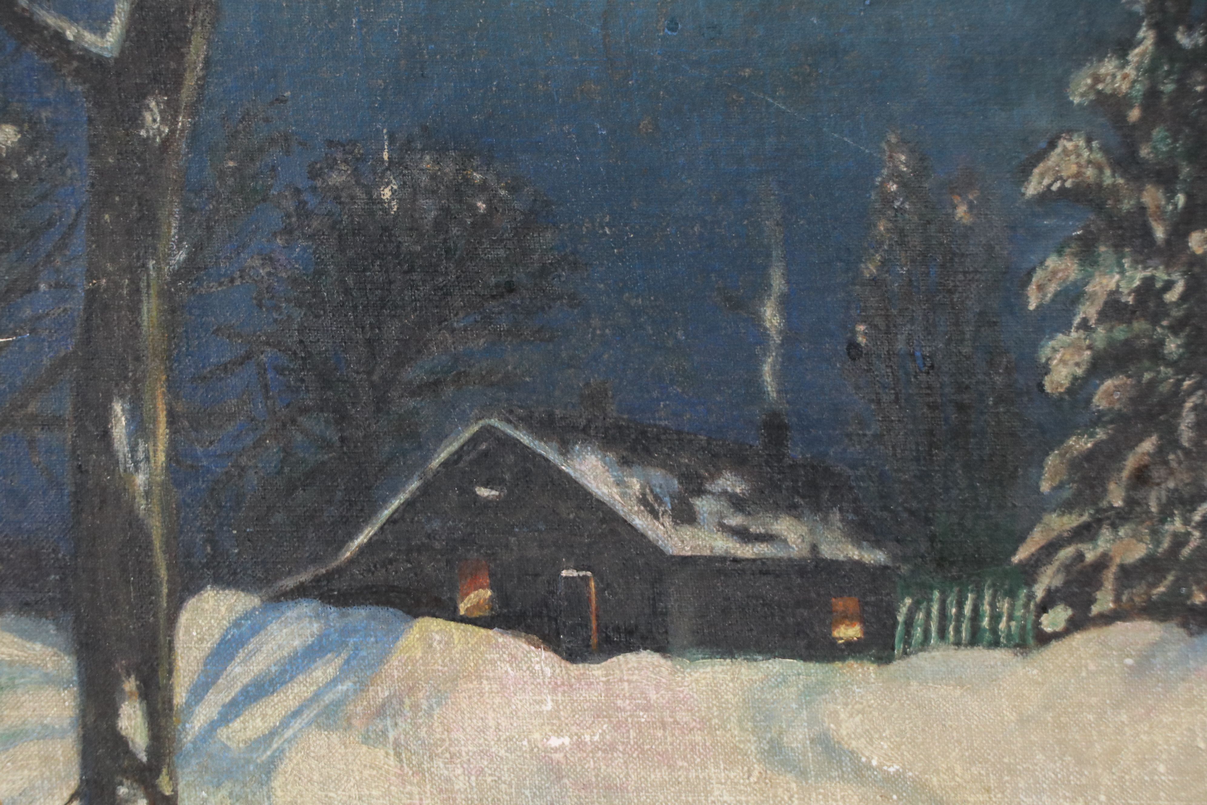 Oil Painting of Snowy Winter Night, 1941
