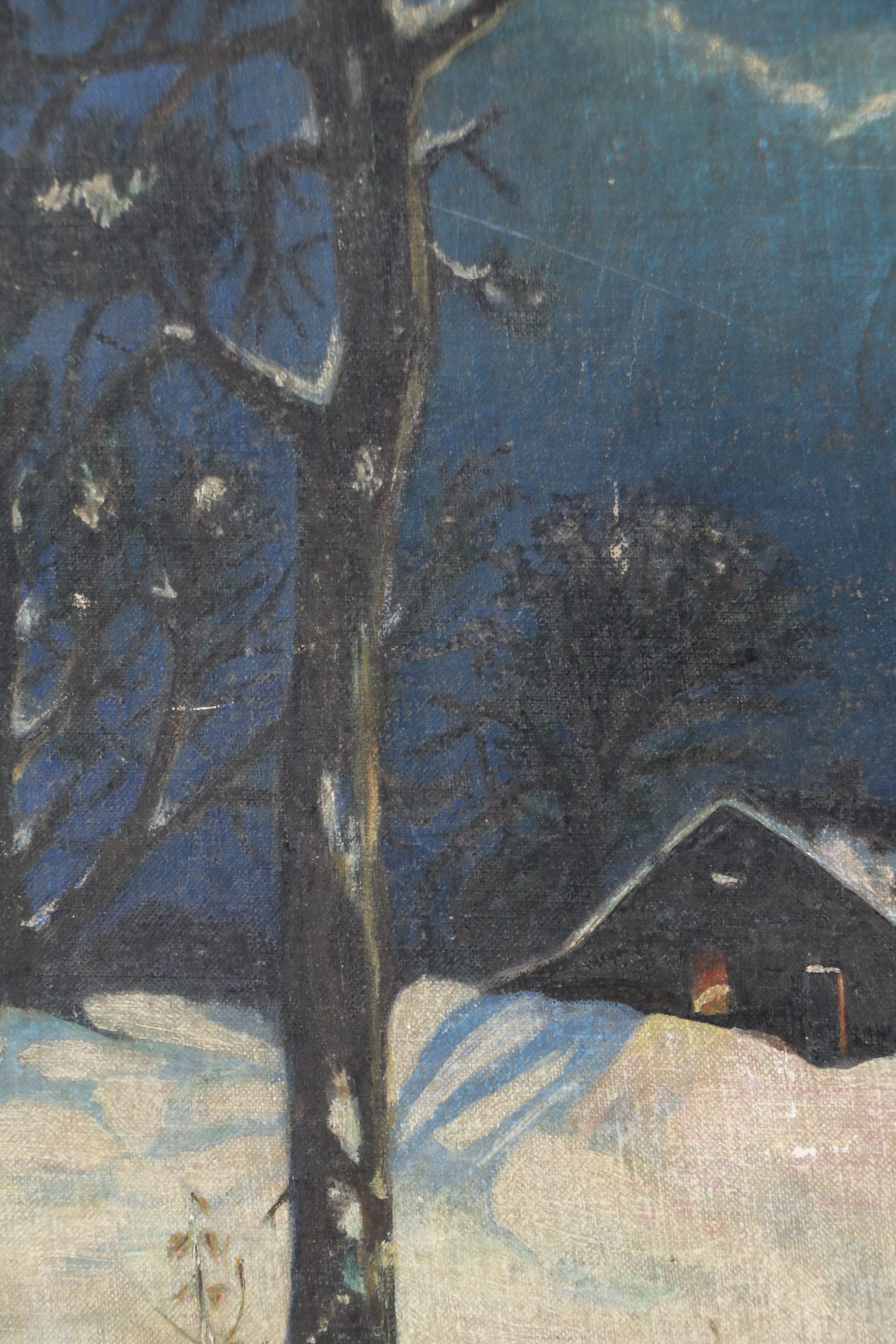 Oil Painting of Snowy Winter Night, 1941