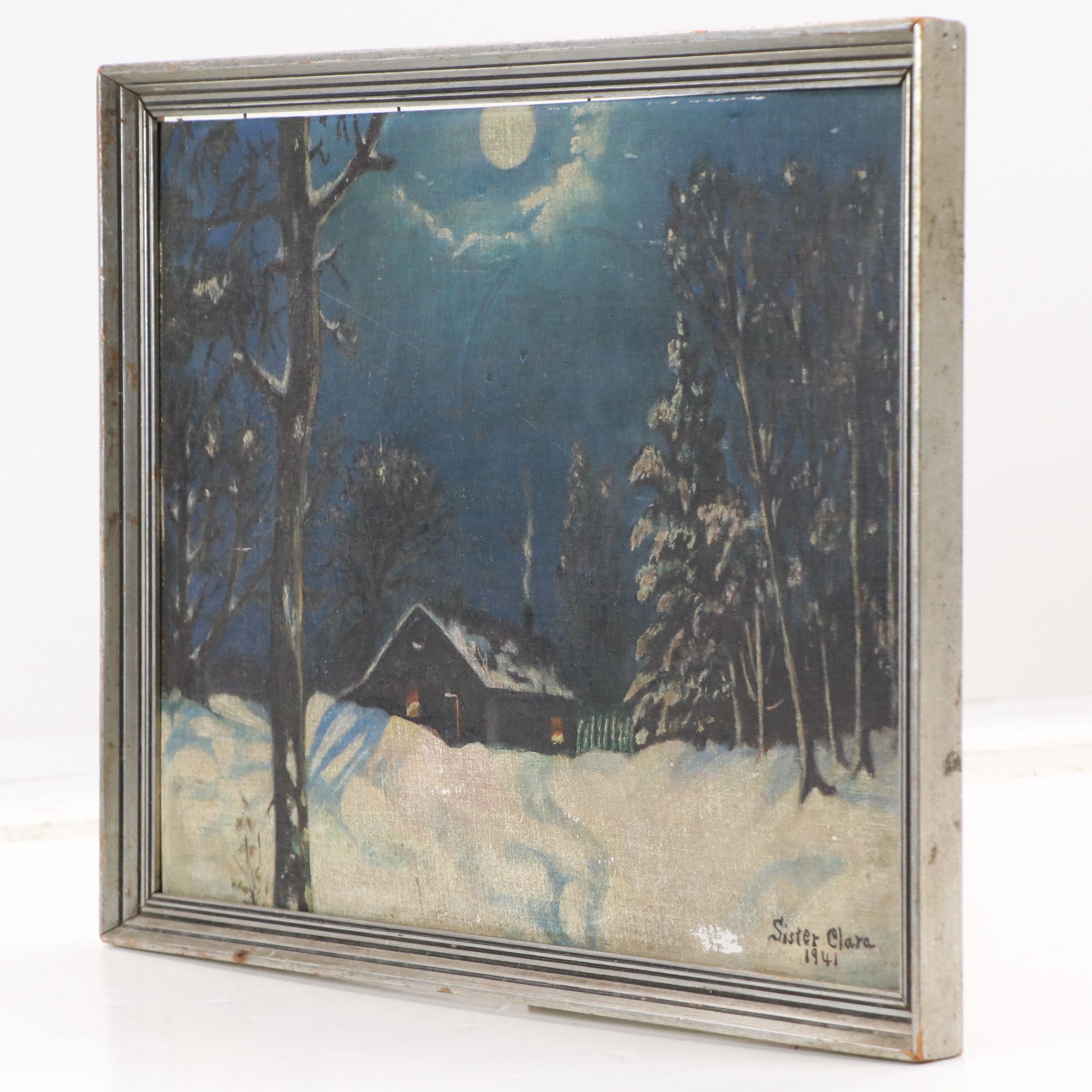Oil Painting of Snowy Winter Night, 1941