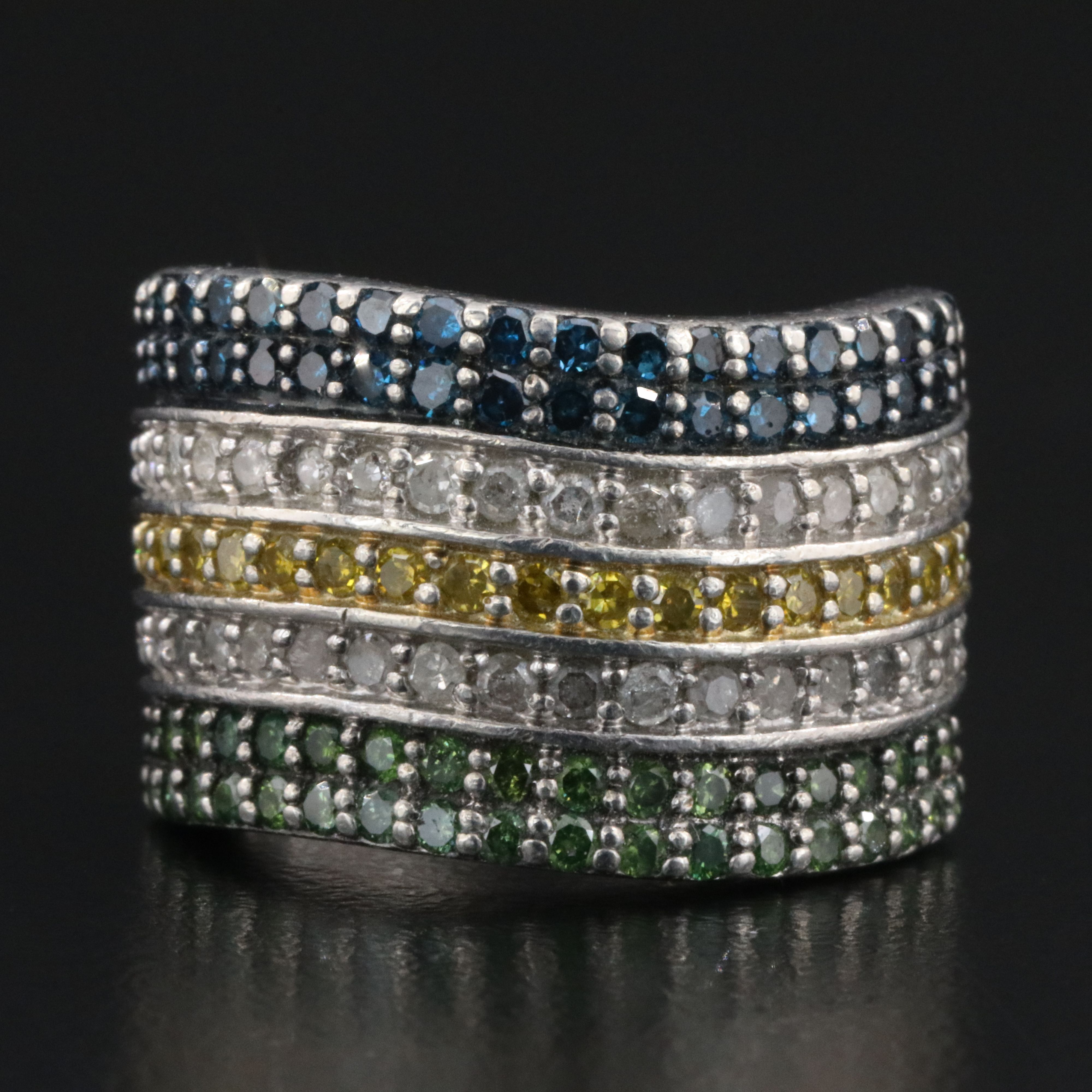 Sterling Diamond Wave Ring Including Fancy Diamonds