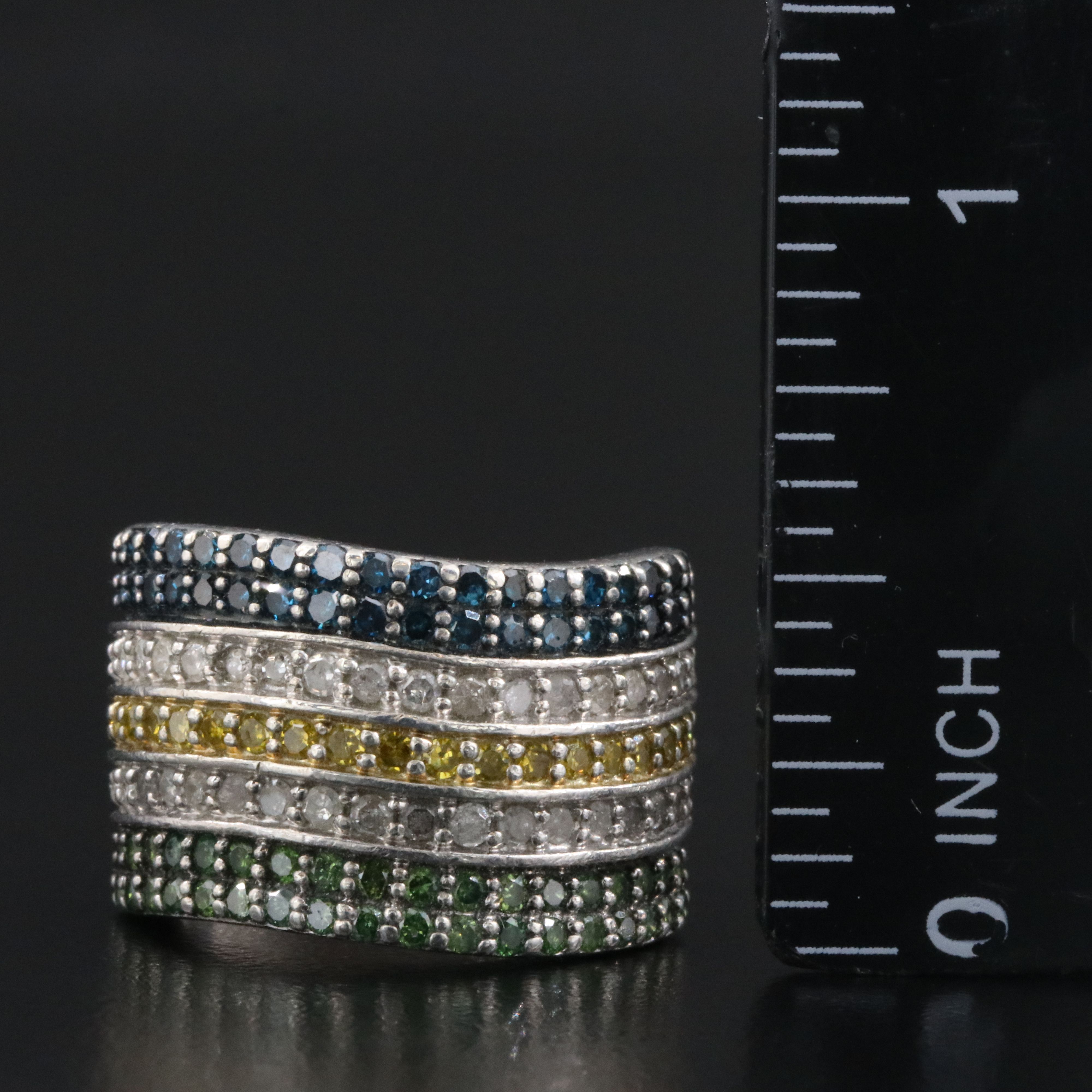 Sterling Diamond Wave Ring Including Fancy Diamonds
