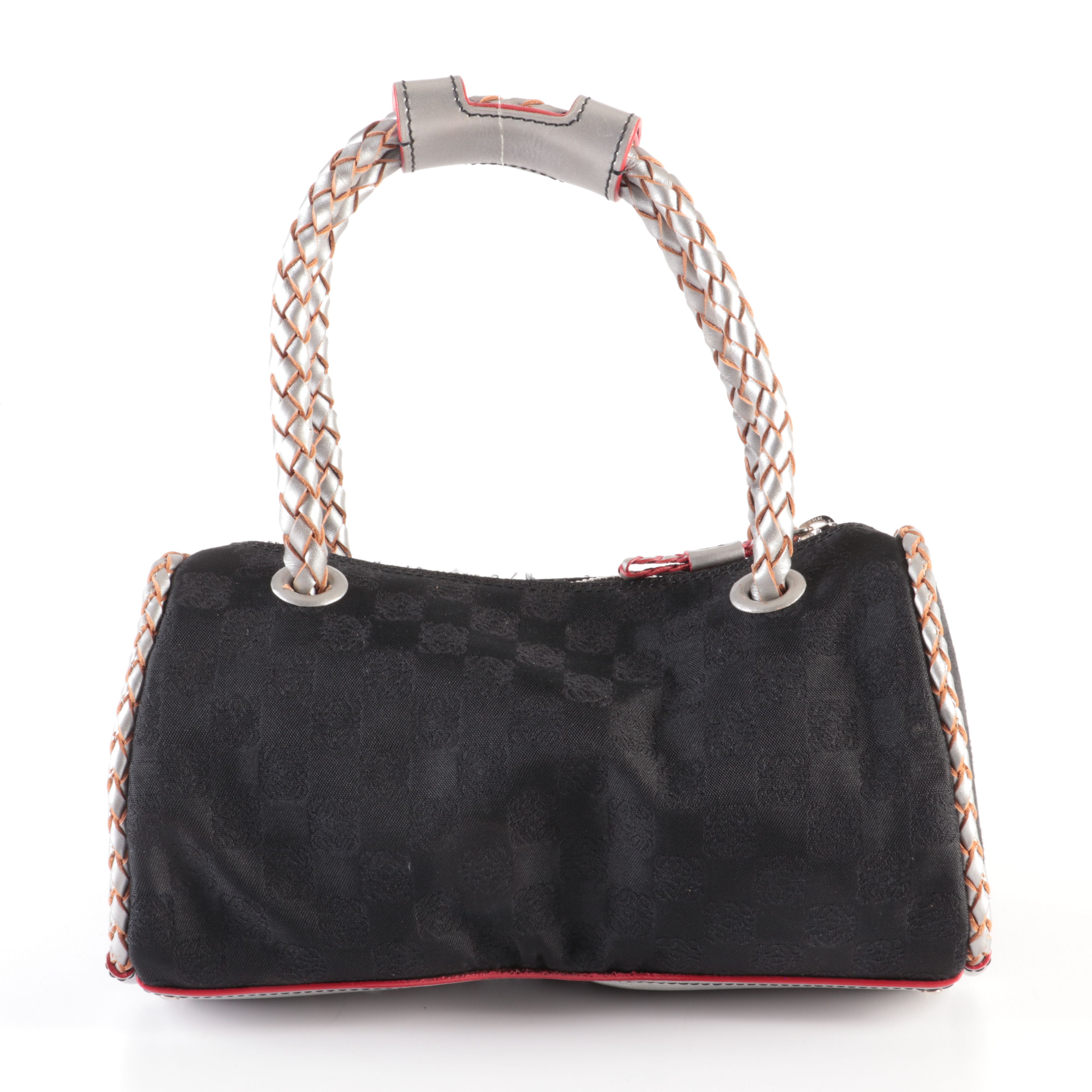 Loewe Embellished Canvas Anagram Shoulder Bag with Silver Leather Trim