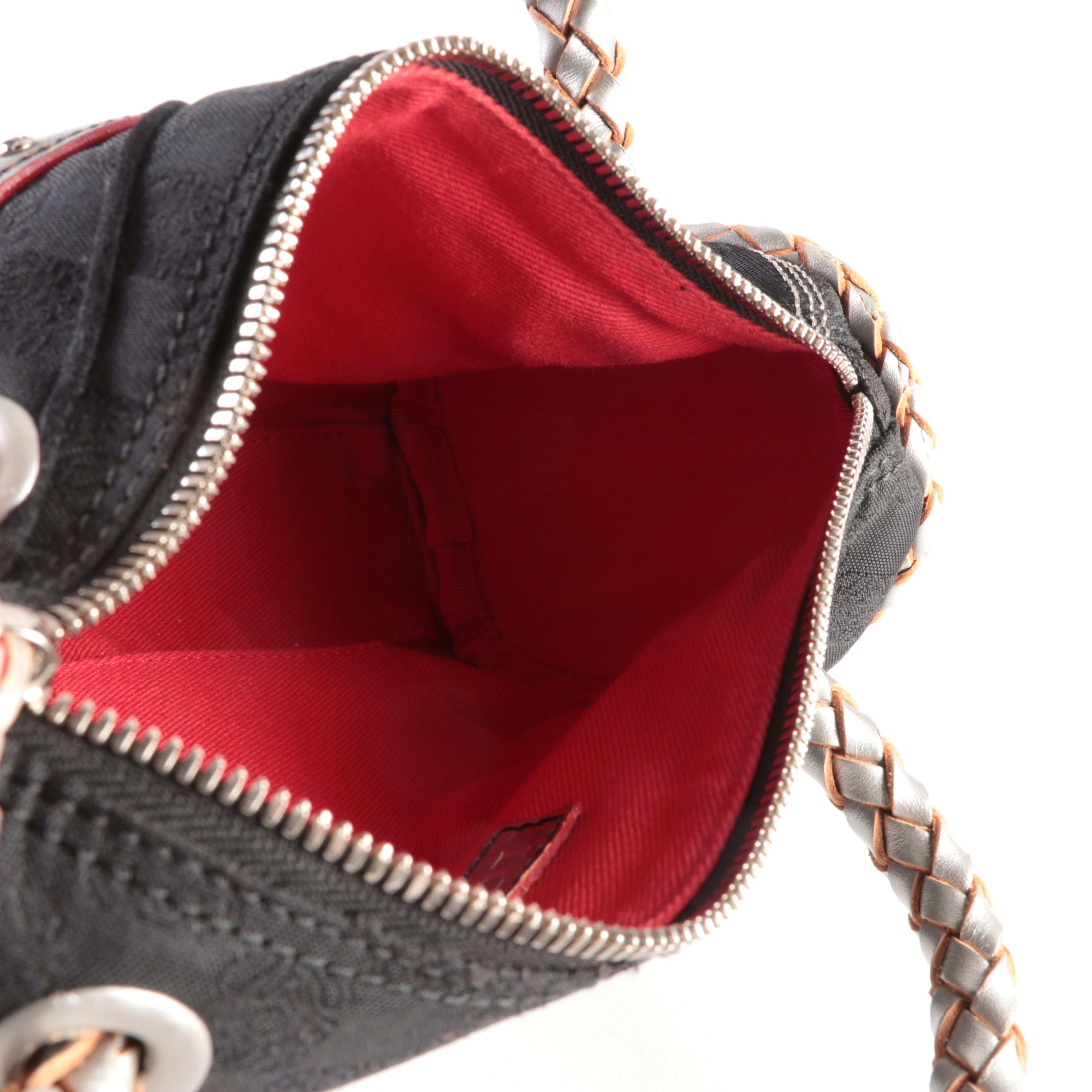 Loewe Embellished Canvas Anagram Shoulder Bag with Silver Leather Trim