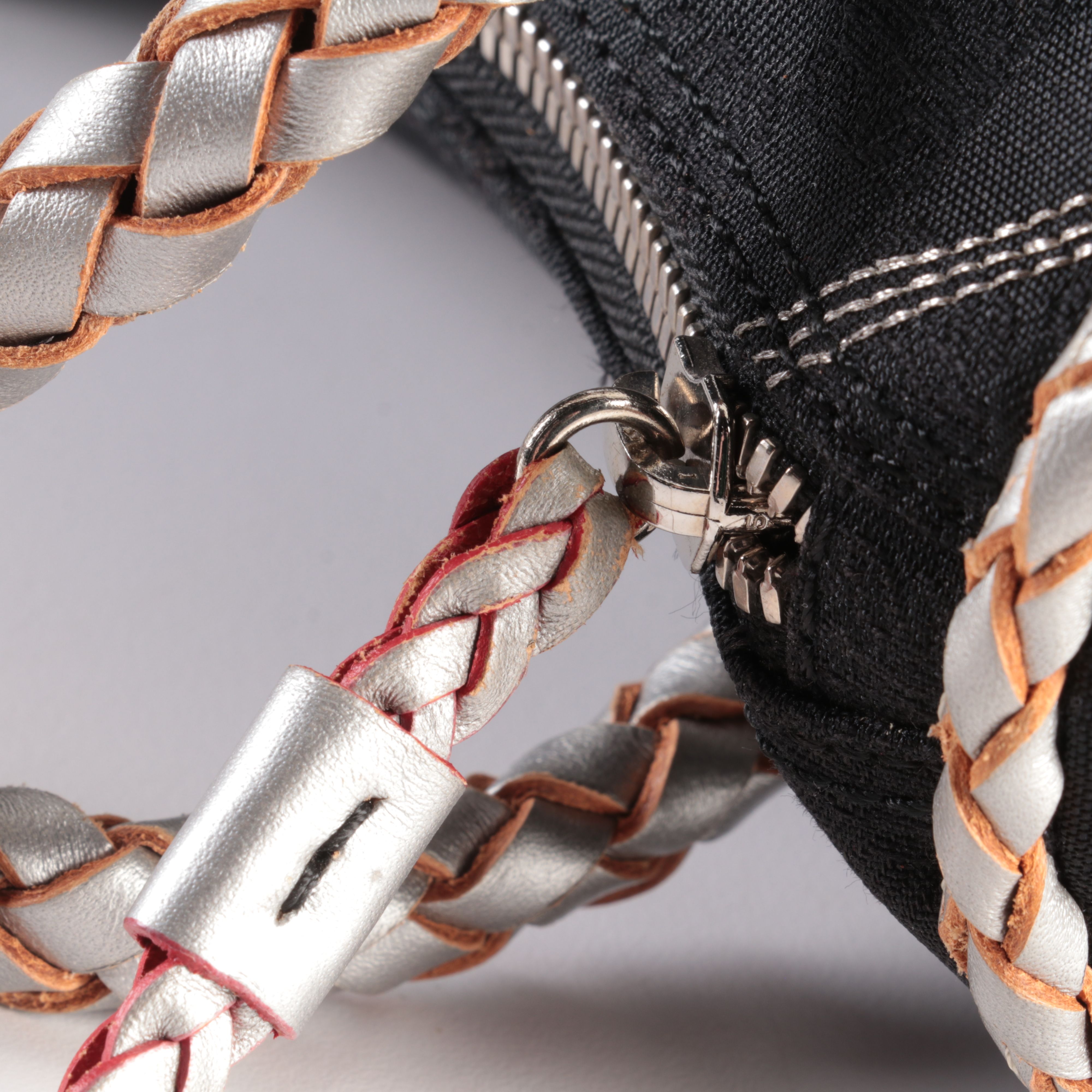 Loewe Embellished Canvas Anagram Shoulder Bag with Silver Leather Trim