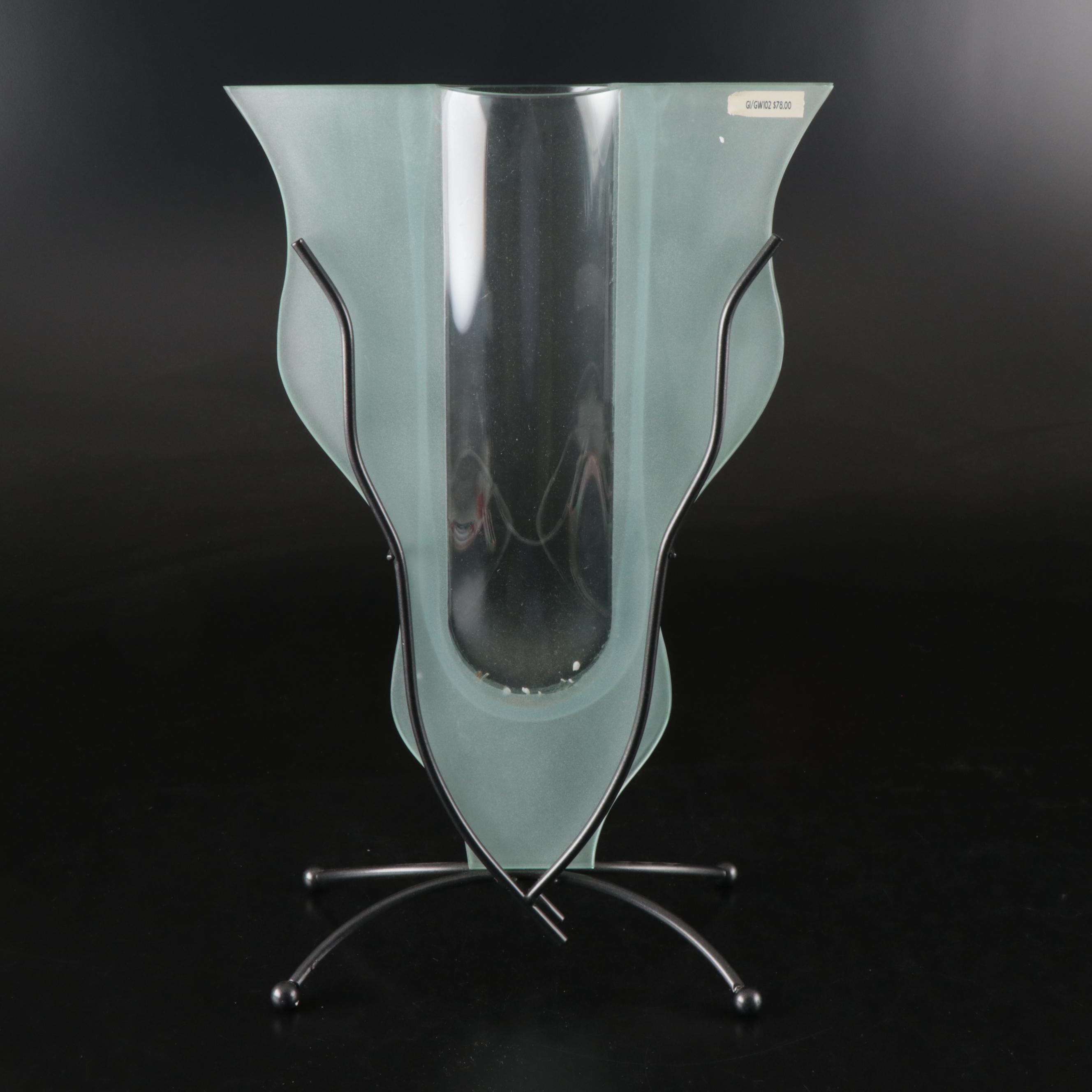 Attributed to Mark Hines Frosted and Clear Slump Glass Vases