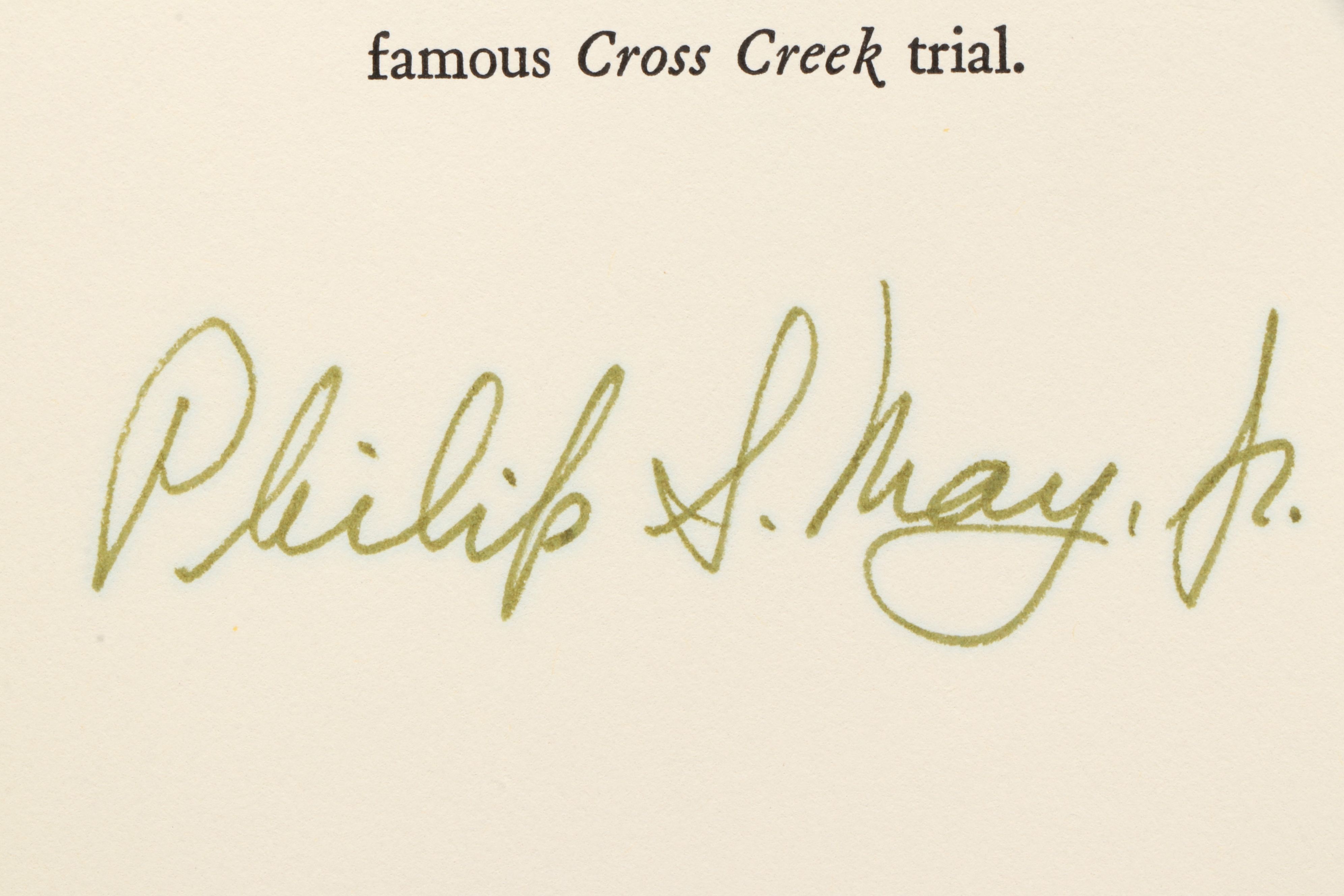 Signed 50th Anniversary Edition "Cross Creek" by Marjorie Kinnan Rawlings, 1992