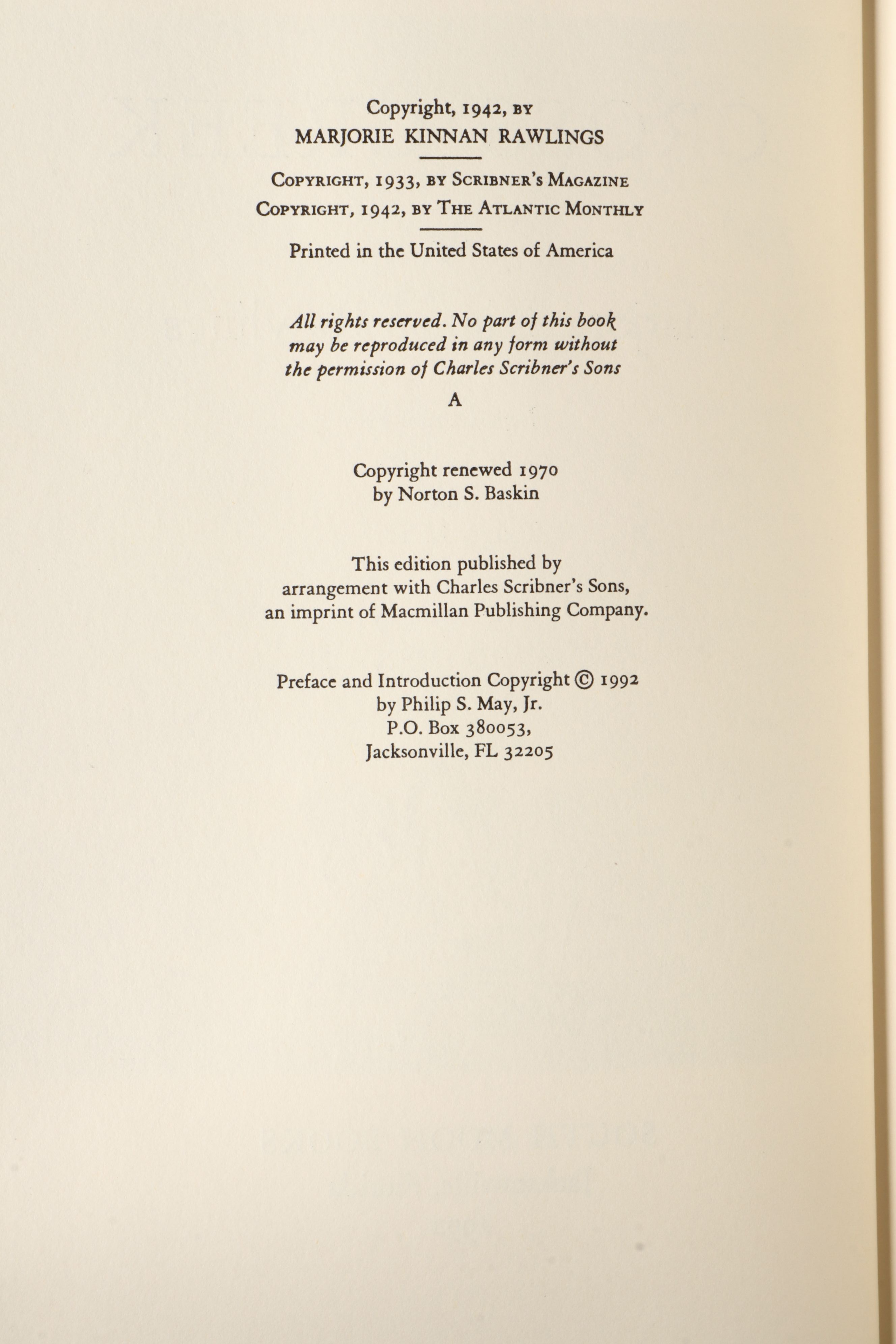 Signed 50th Anniversary Edition "Cross Creek" by Marjorie Kinnan Rawlings, 1992