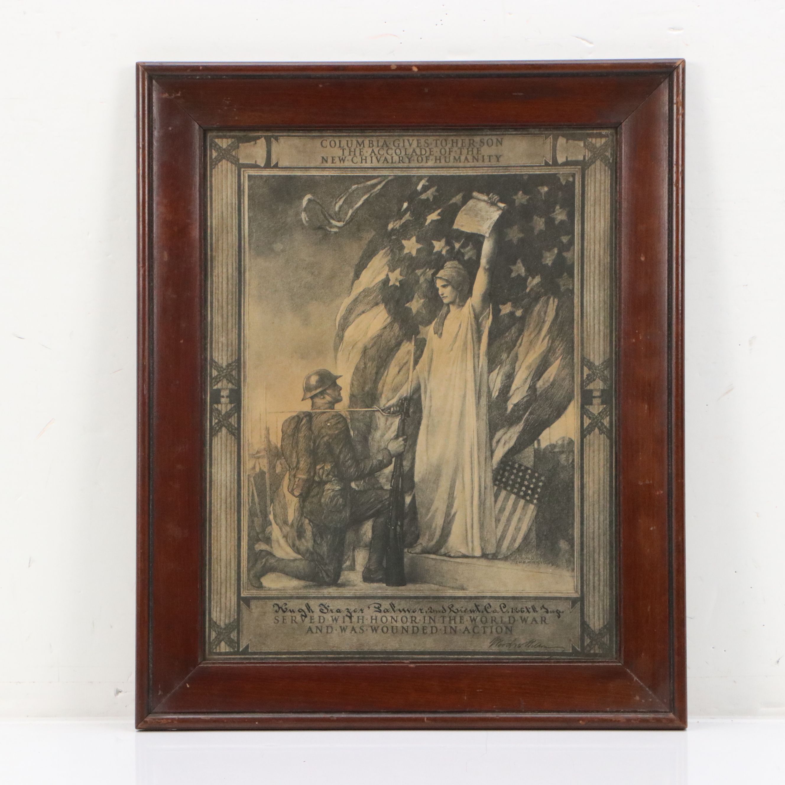 WWI Wounded in Action Certificate Photogravure and Photograph of British Officer