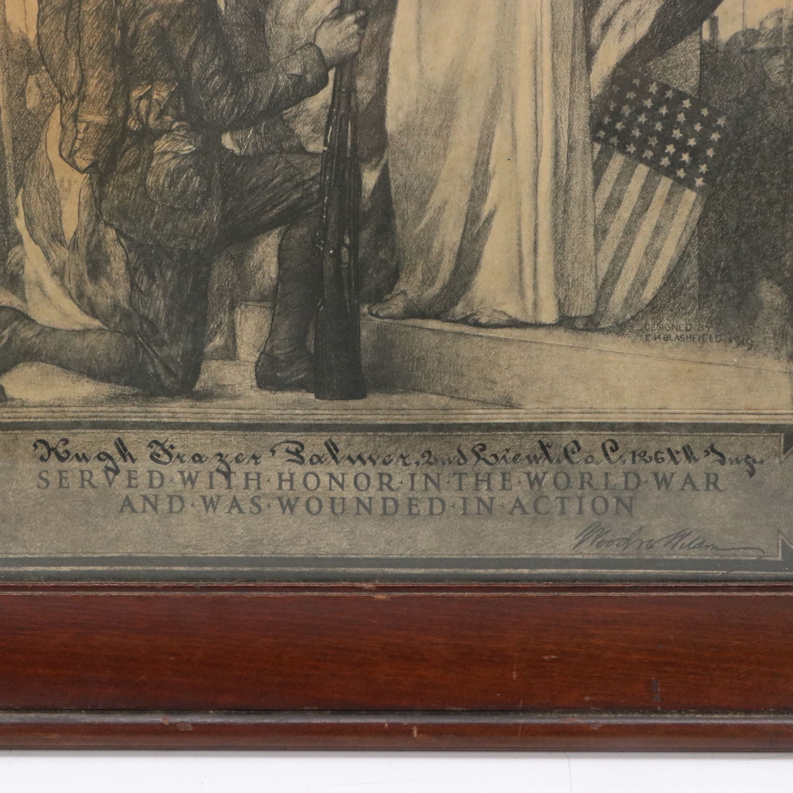 WWI Wounded in Action Certificate Photogravure and Photograph of British Officer