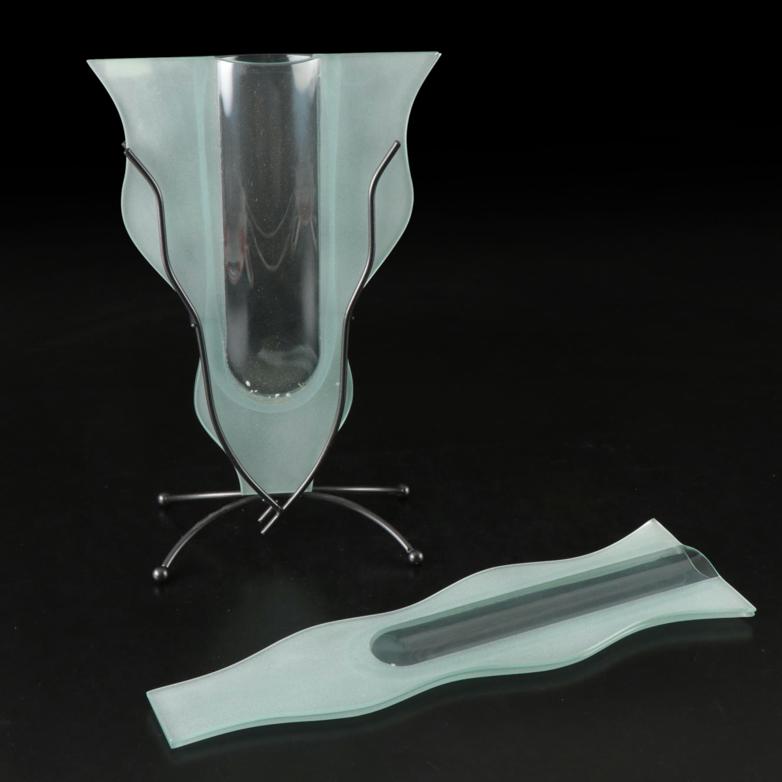 Attributed to Mark Hines Frosted and Clear Slump Glass Vases