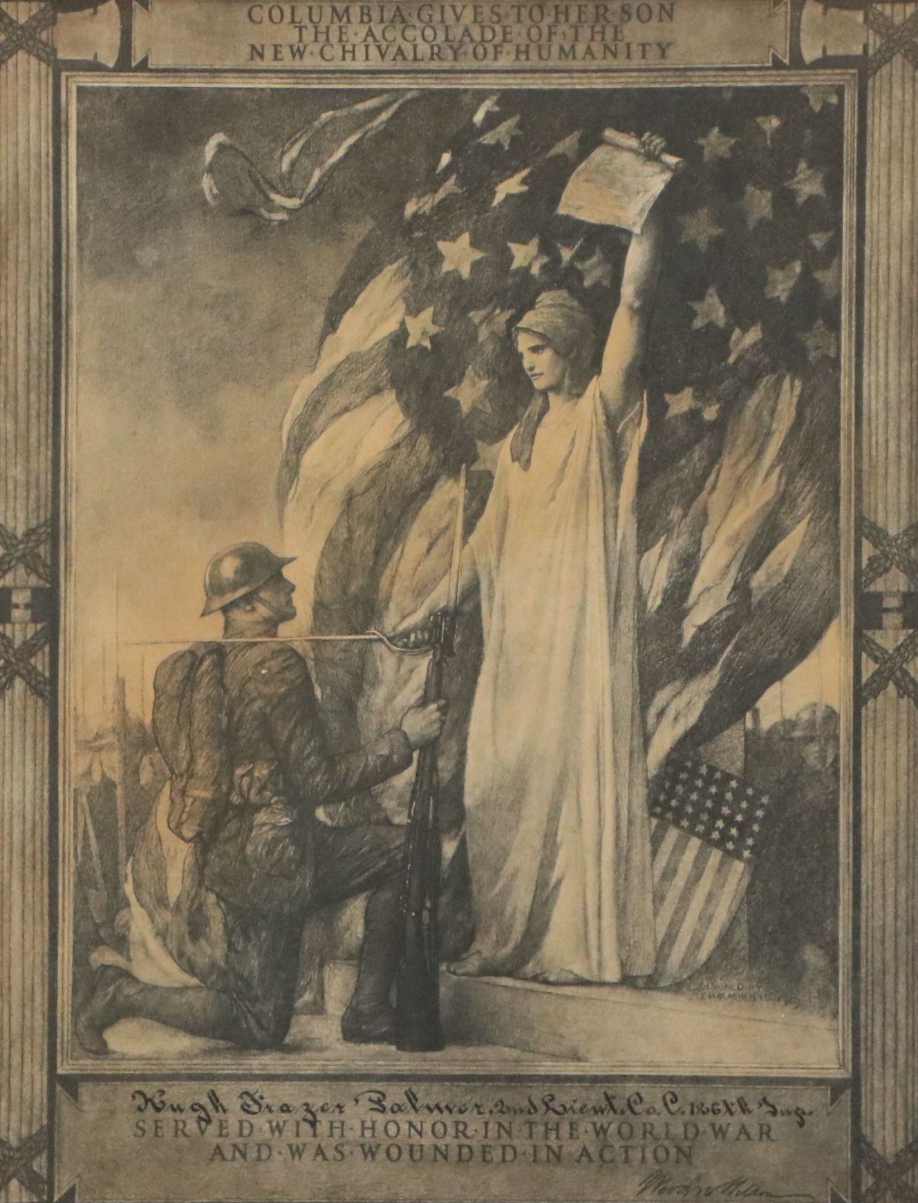 WWI Wounded in Action Certificate Photogravure and Photograph of British Officer