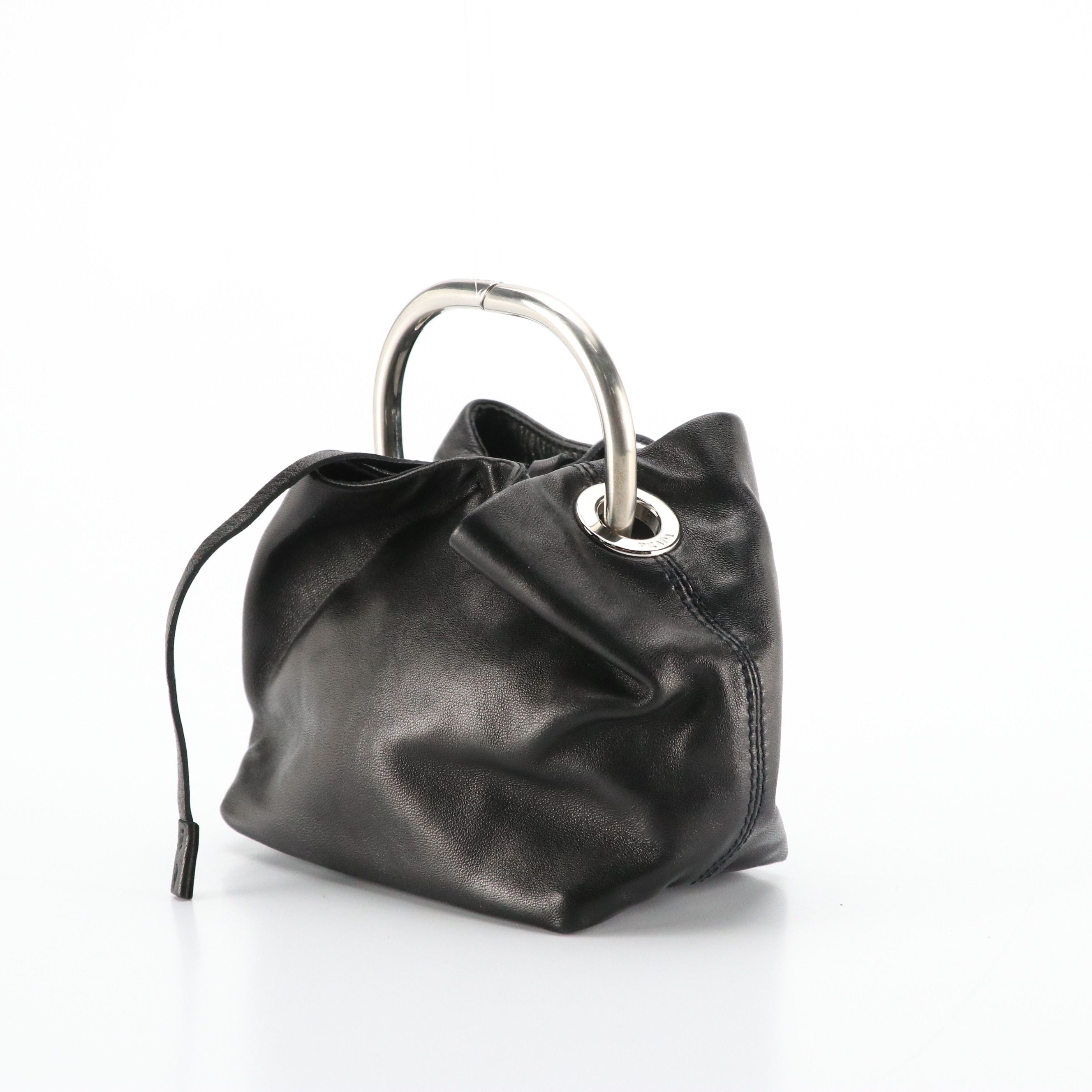Prada Mini Metal Ring Handbag in Black Lambskin Leather