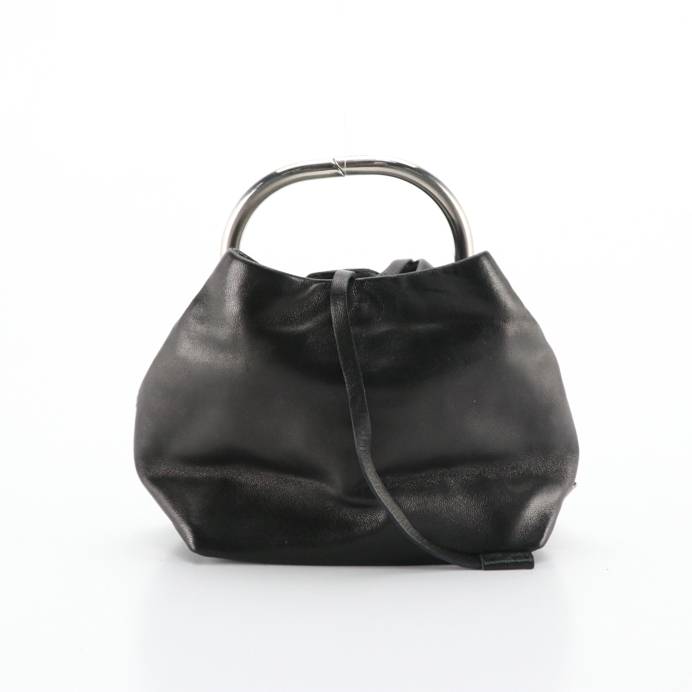 Prada Mini Metal Ring Handbag in Black Lambskin Leather