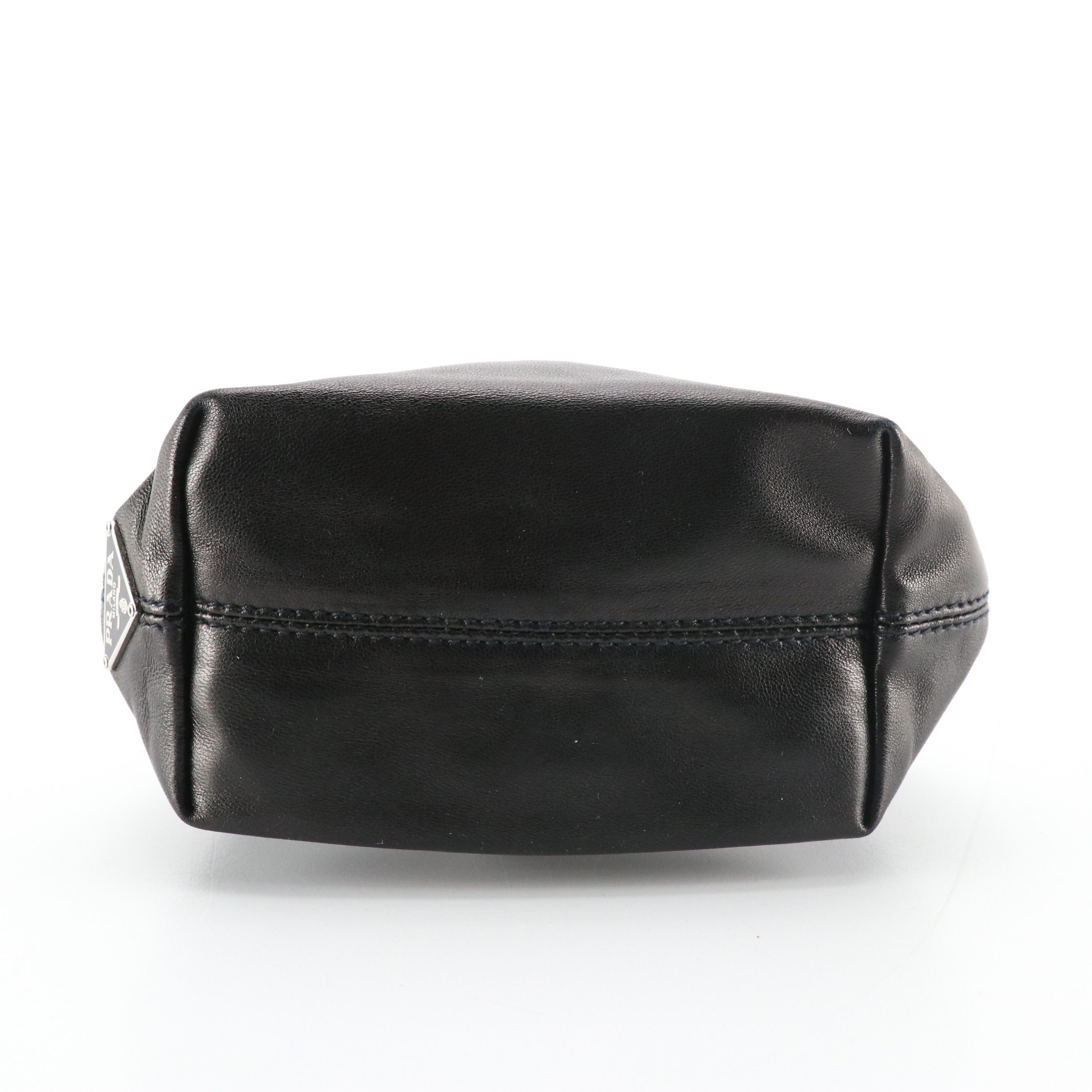Prada Mini Metal Ring Handbag in Black Lambskin Leather