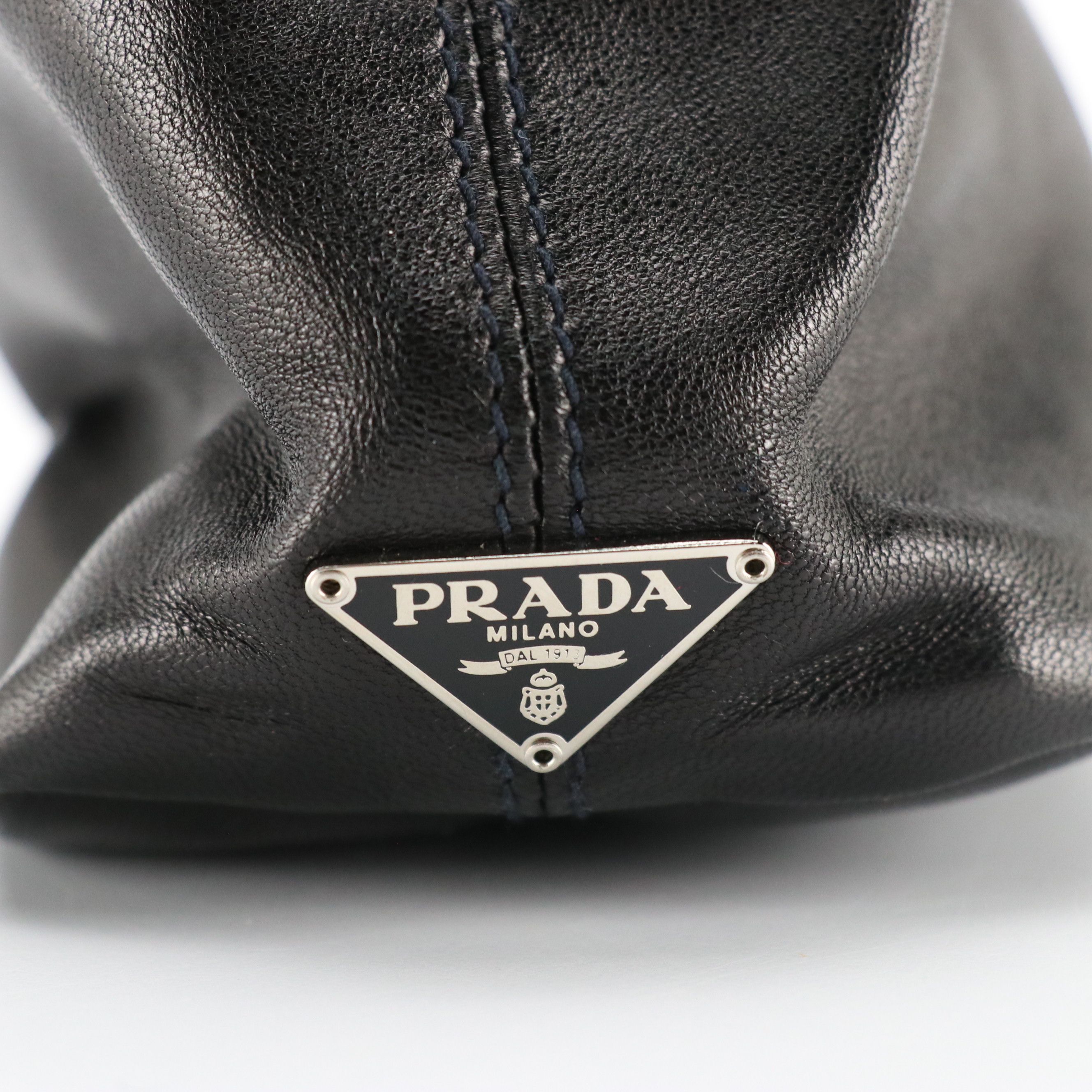 Prada Mini Metal Ring Handbag in Black Lambskin Leather