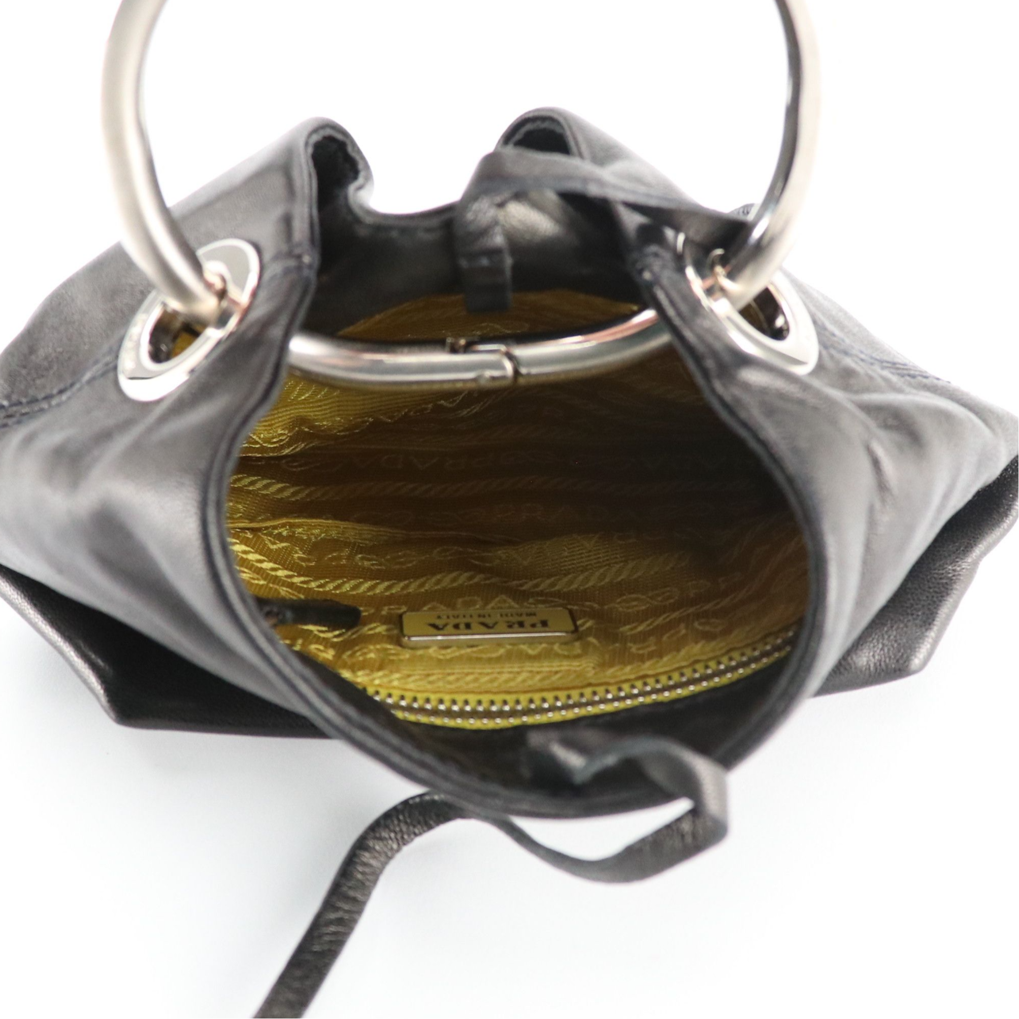Prada Mini Metal Ring Handbag in Black Lambskin Leather