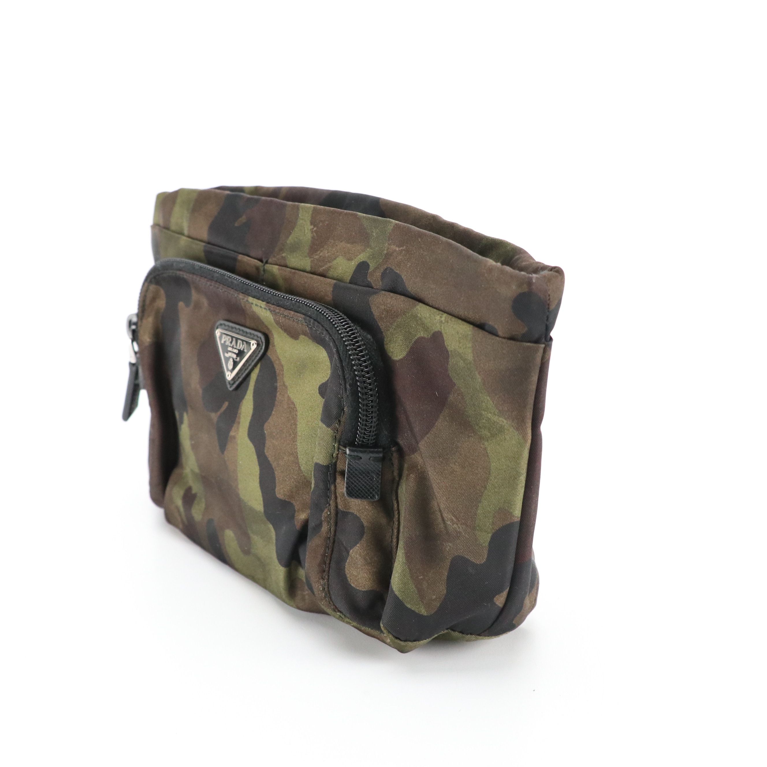 Prada Multi-Pocket Zip Pouch in Camouflage Tessuto Nylon and Leather Accents