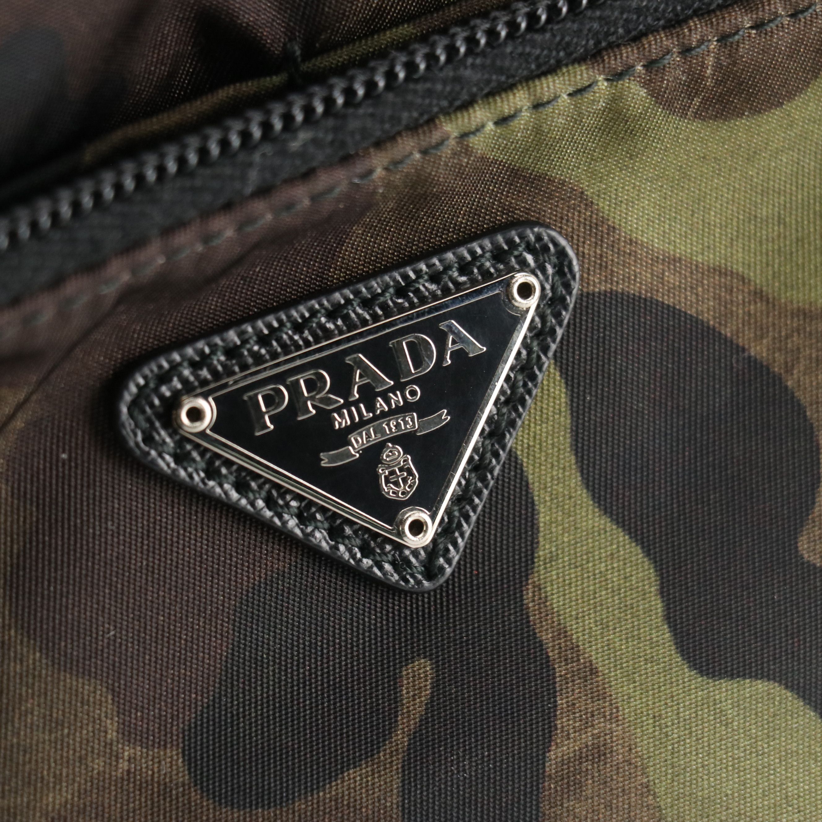 Prada Multi-Pocket Zip Pouch in Camouflage Tessuto Nylon and Leather Accents