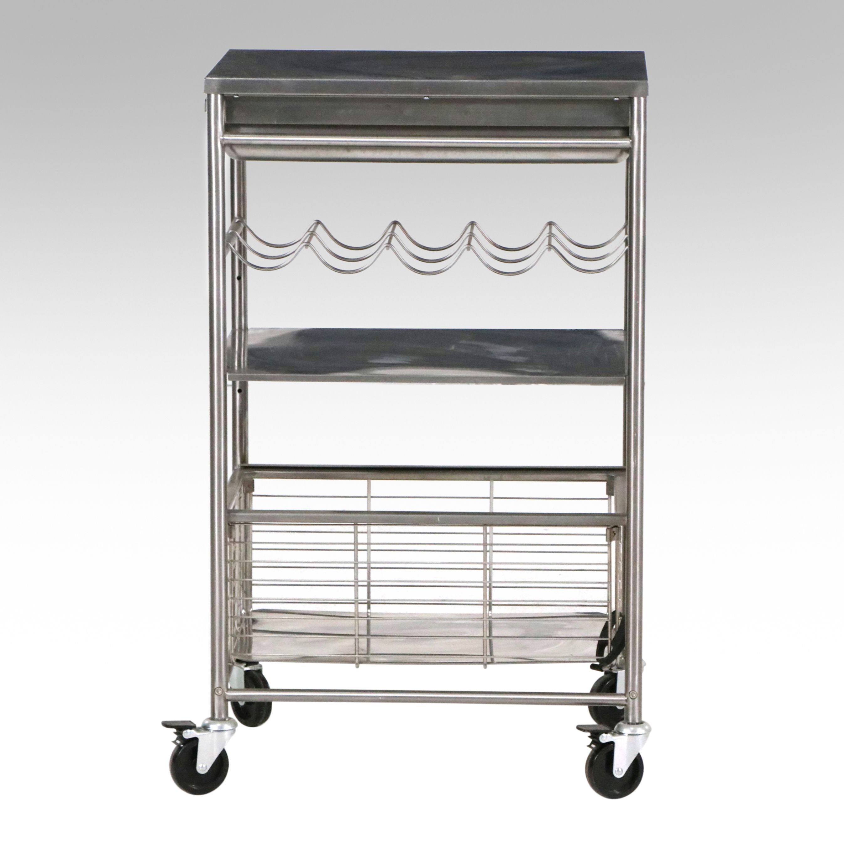 Contemporary Stainless Steel Bar Cart
