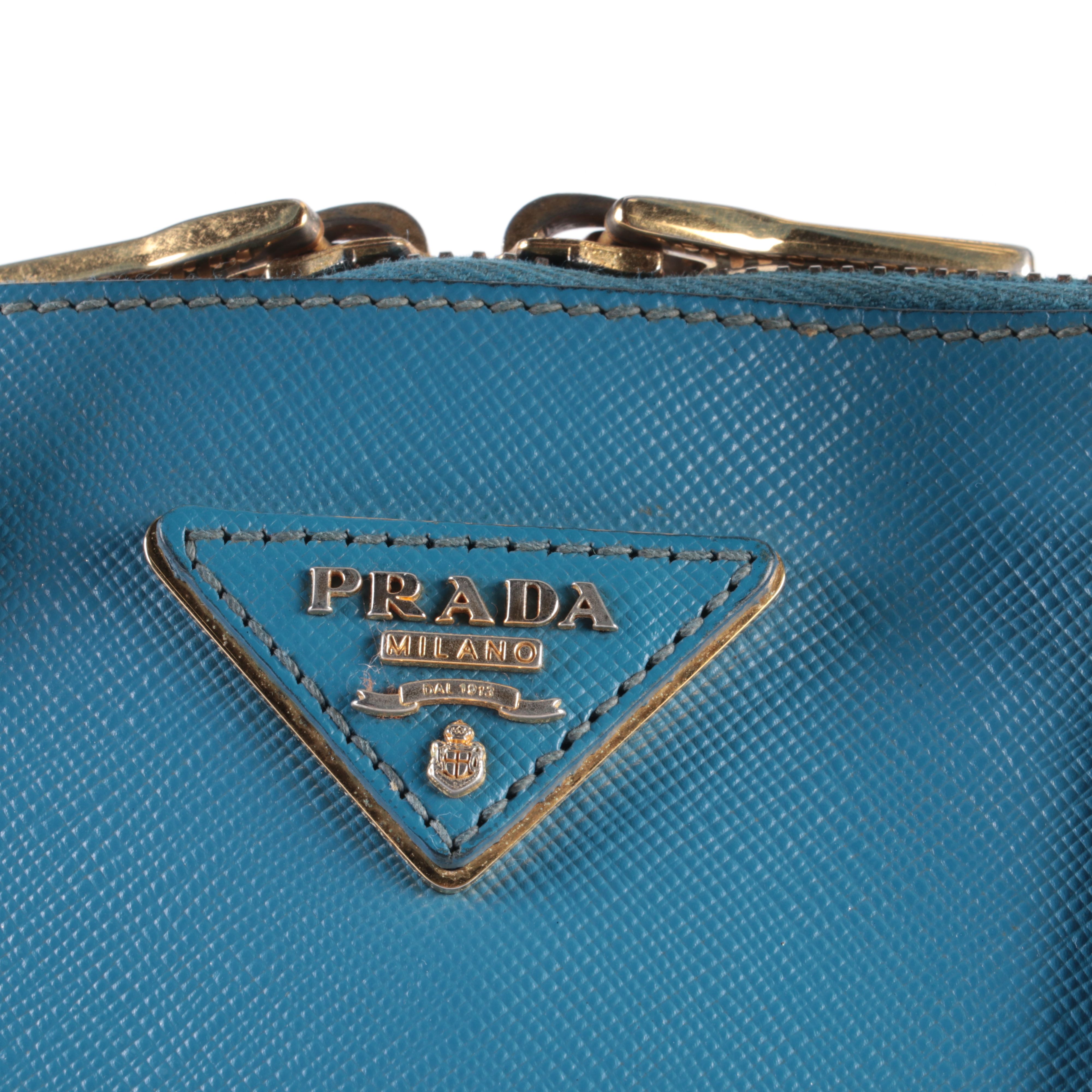 Prada Lux Promenade Dome Handbag in Blue Saffiano Leather