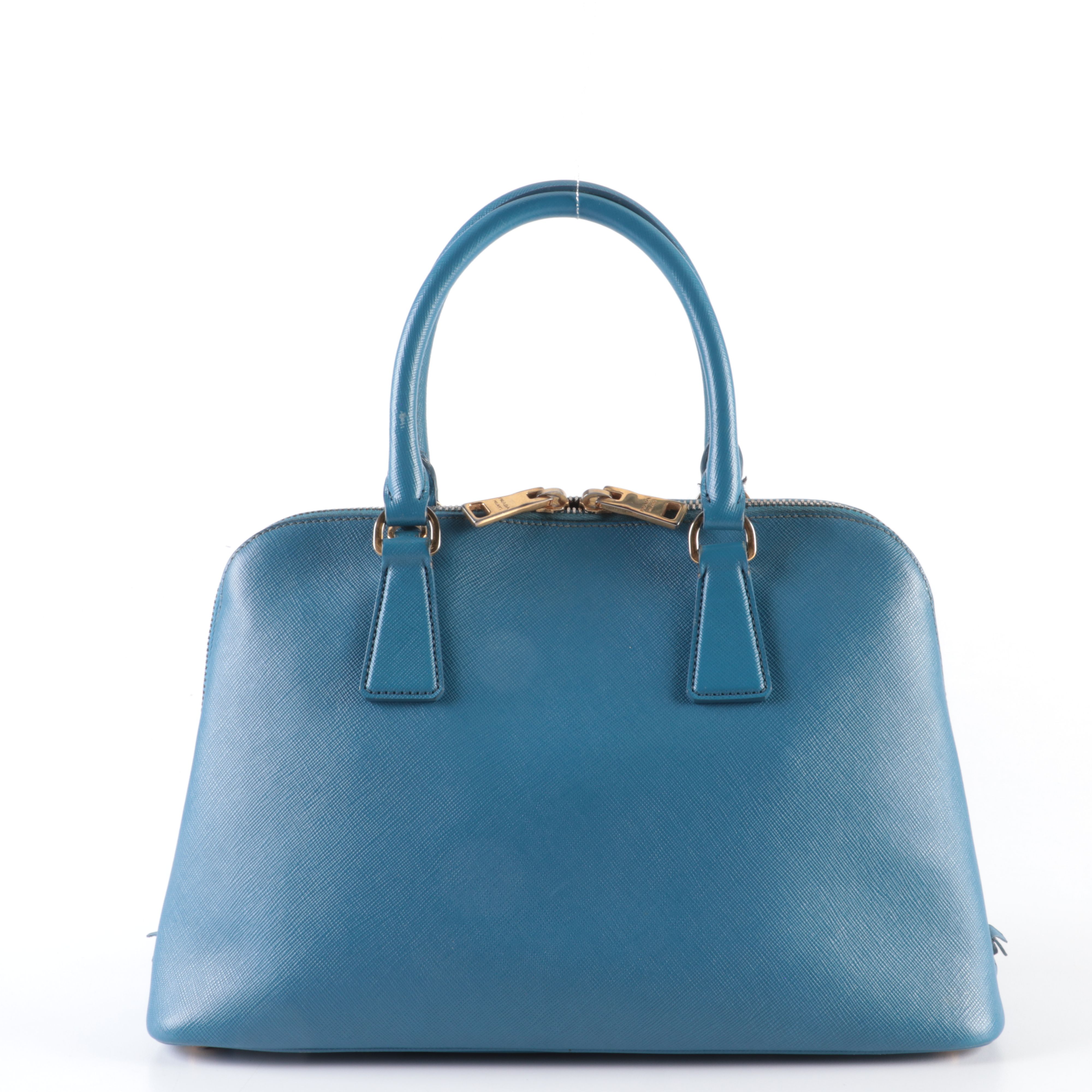 Prada Lux Promenade Dome Handbag in Blue Saffiano Leather