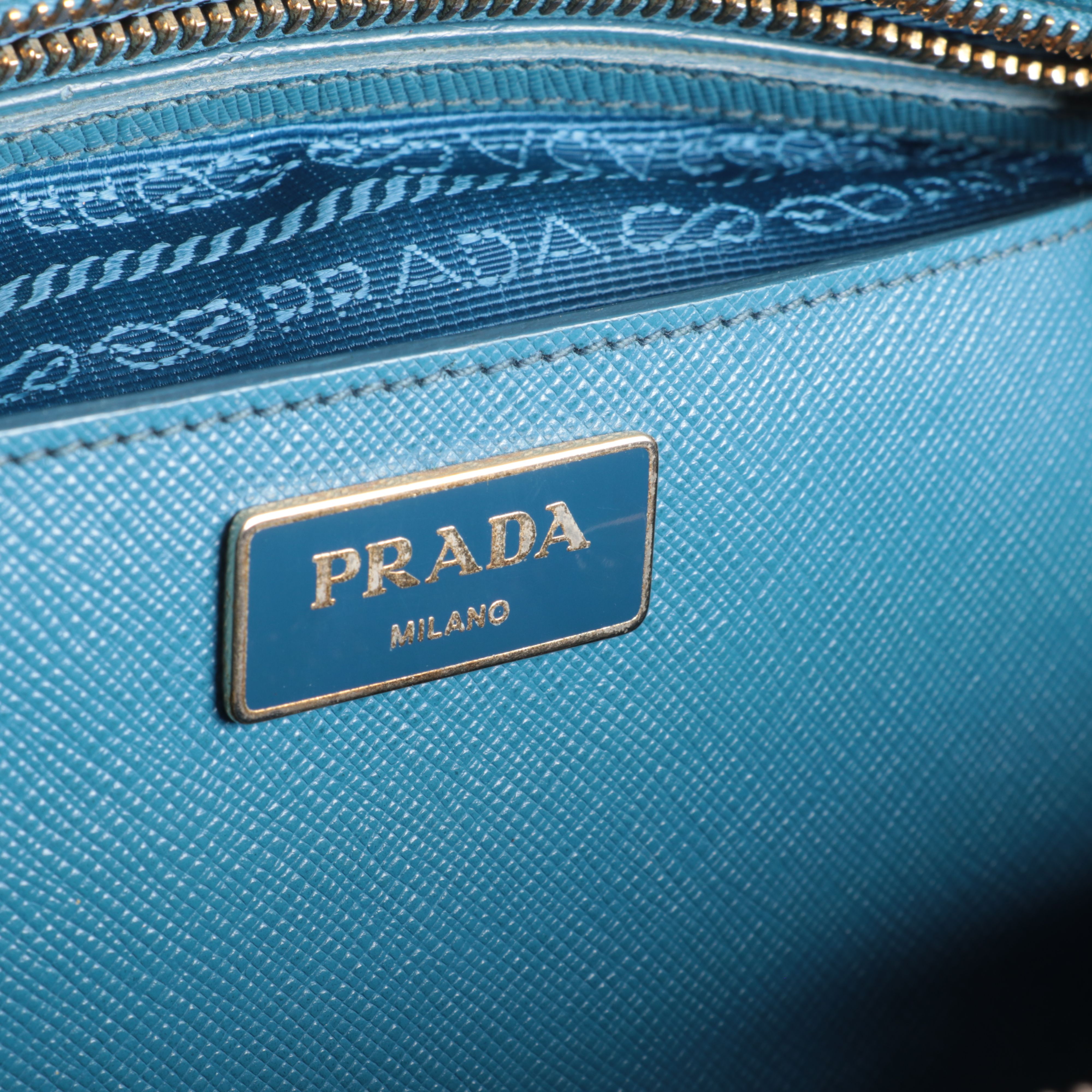 Prada Lux Promenade Dome Handbag in Blue Saffiano Leather
