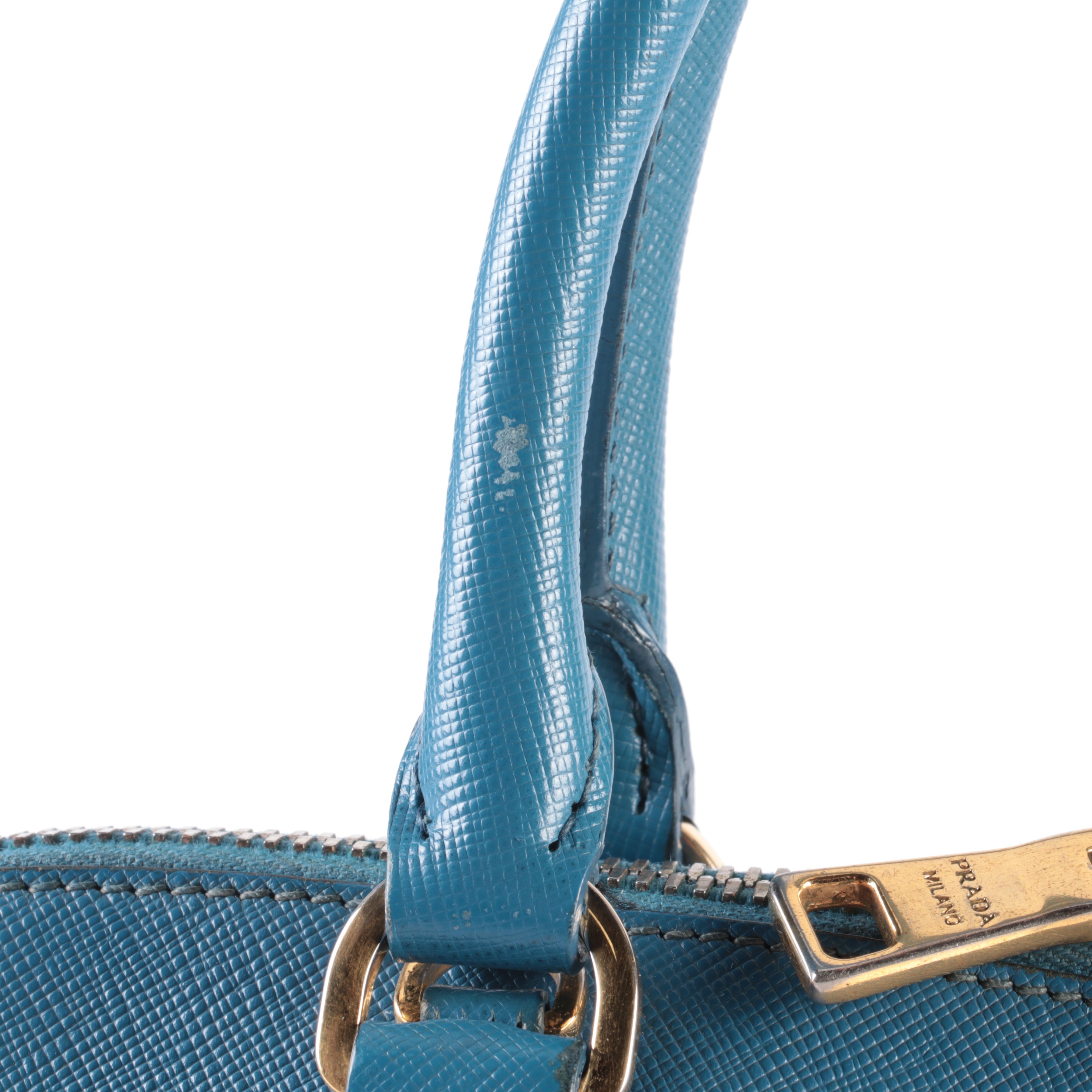 Prada Lux Promenade Dome Handbag in Blue Saffiano Leather