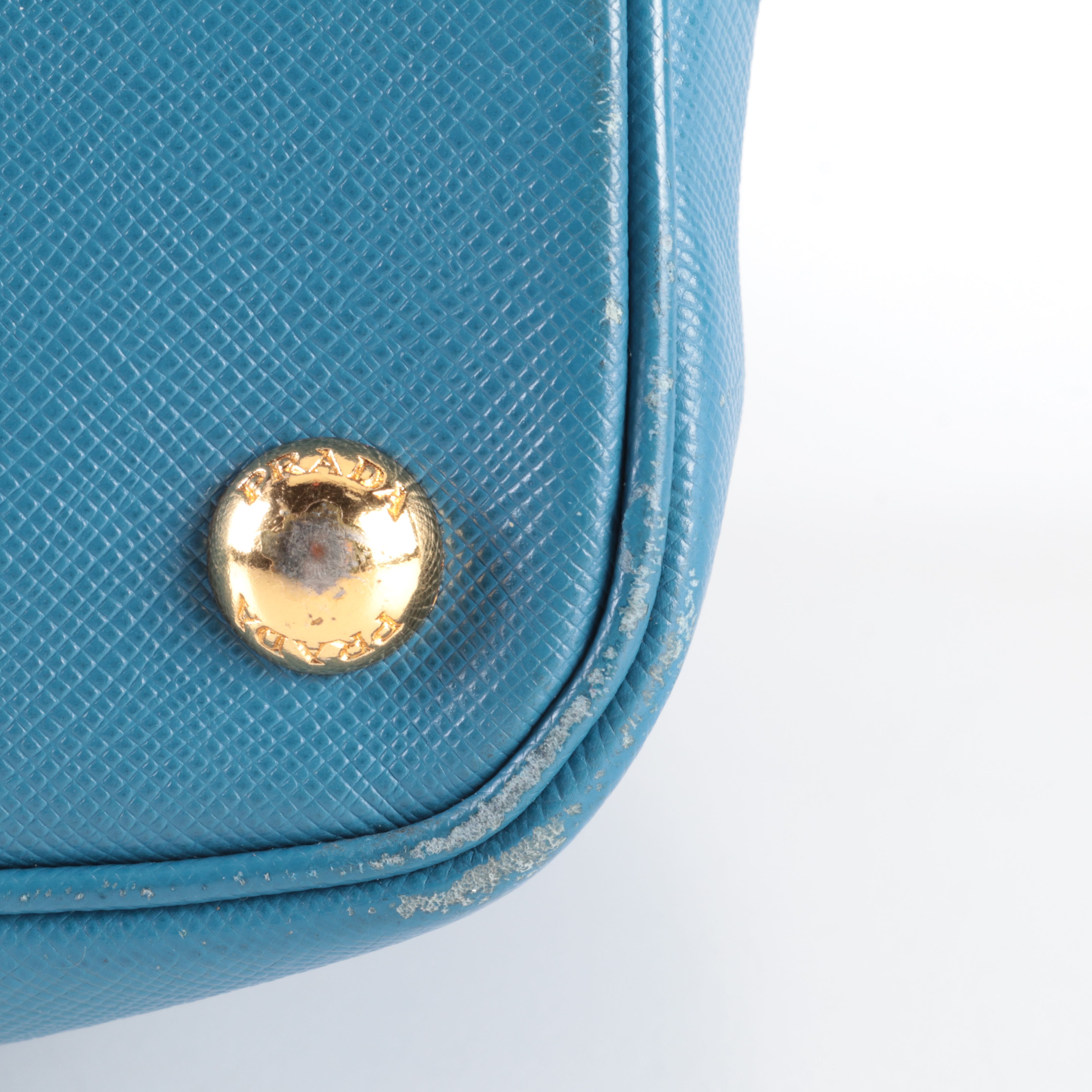 Prada Lux Promenade Dome Handbag in Blue Saffiano Leather