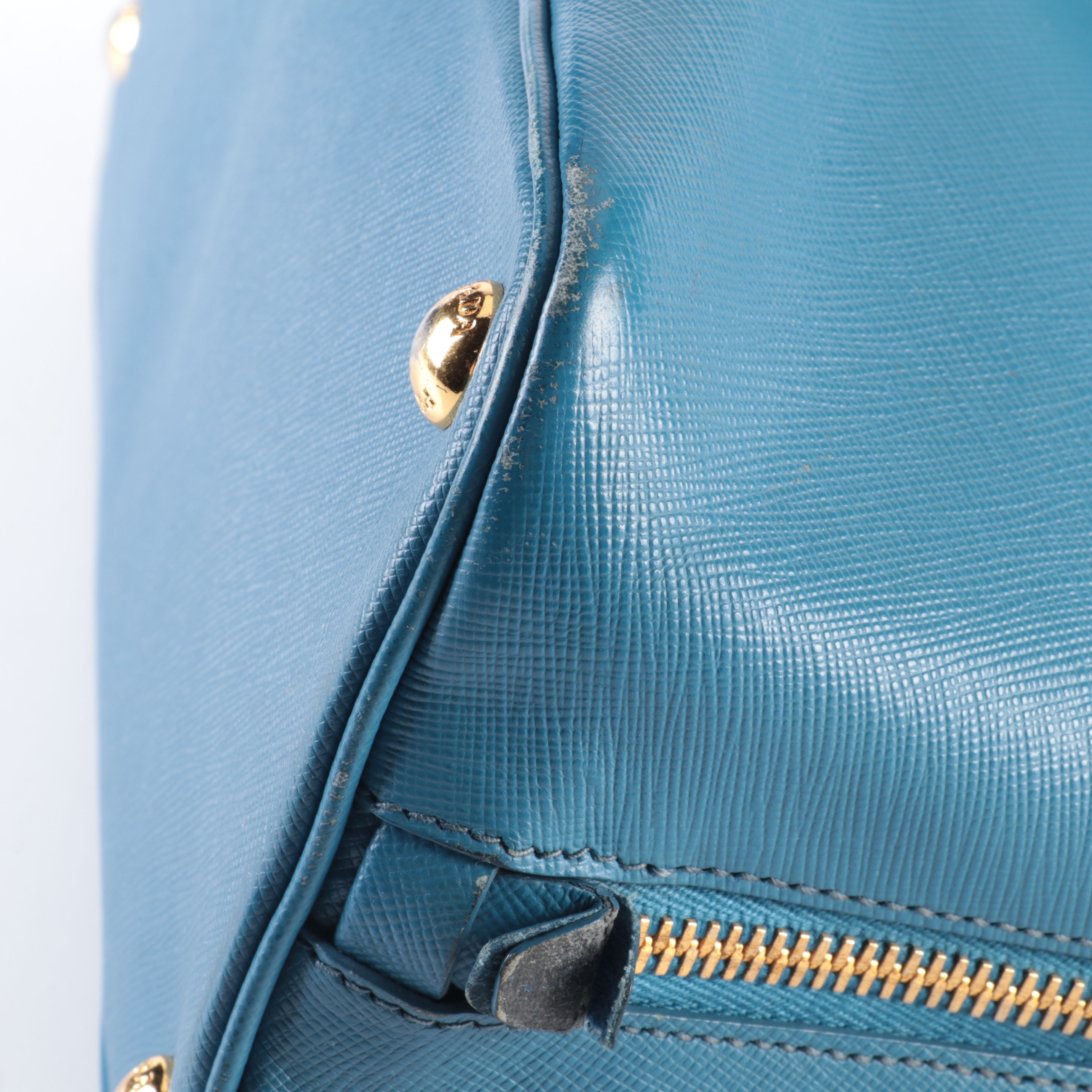 Prada Lux Promenade Dome Handbag in Blue Saffiano Leather