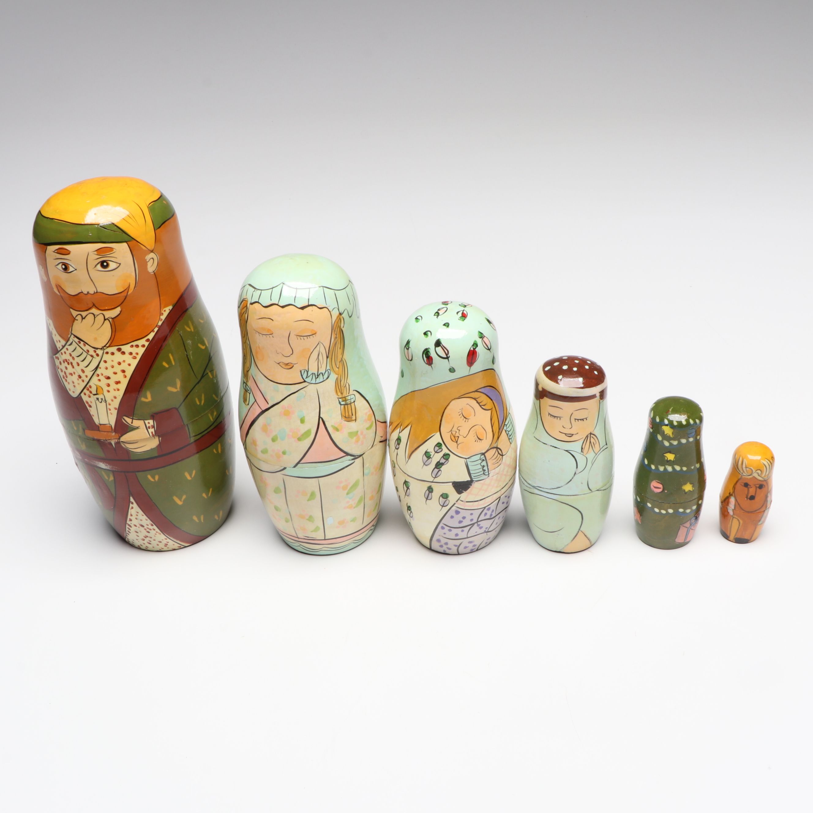 Russian Style Hand-Painted Wooden Nesting Dolls
