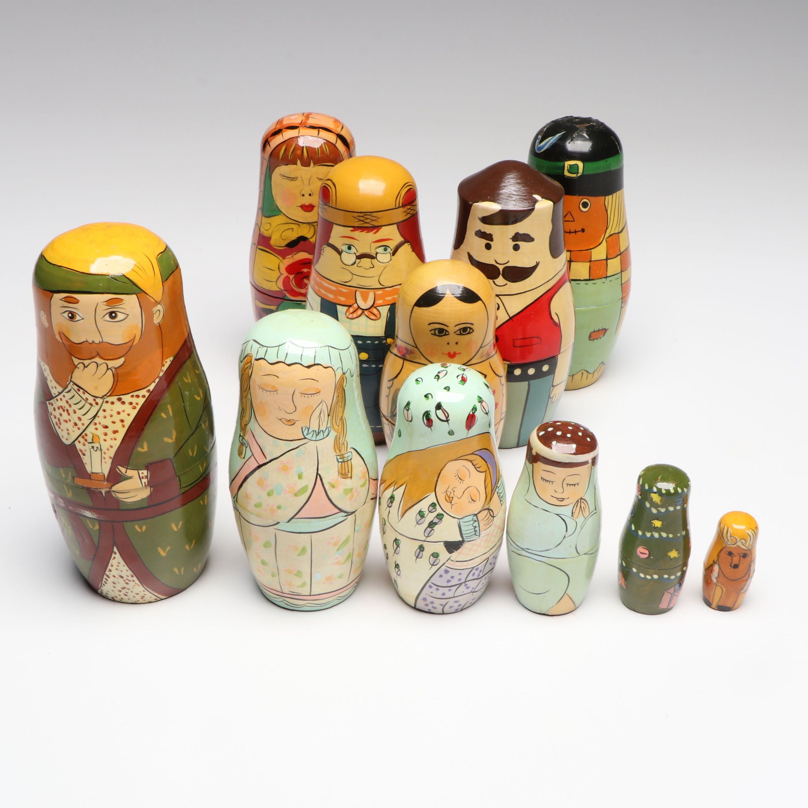Russian Style Hand-Painted Wooden Nesting Dolls